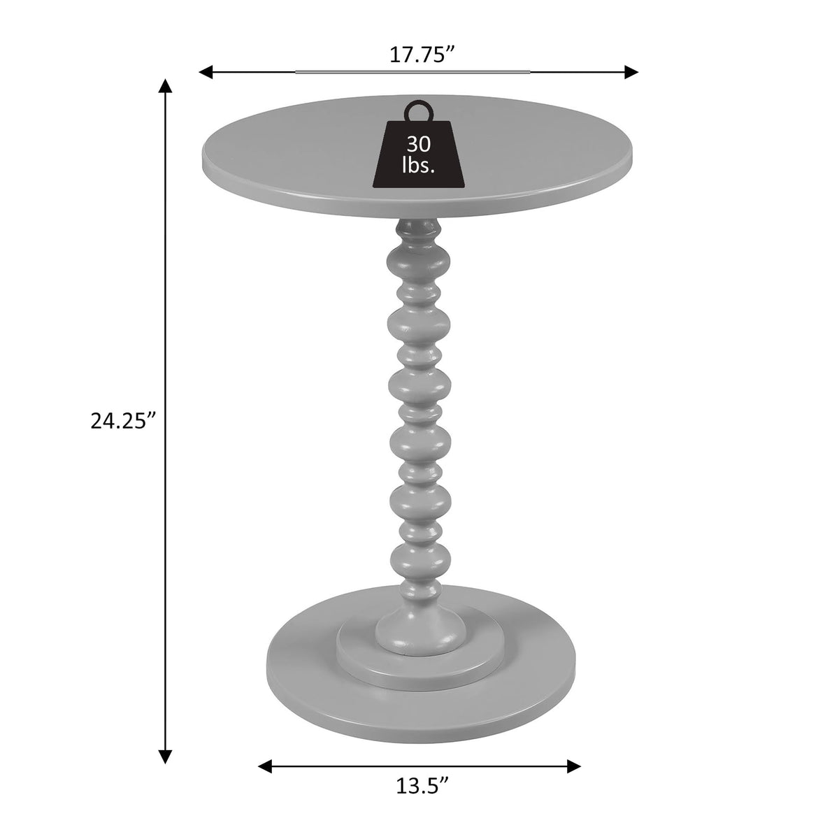 Convenience Concepts Palm Beach Spindle Table 17.75" - Traditional Round End Table for Living Room, Turned Solid Wood Side Table, Classic Display Pedestal Table, Espresso