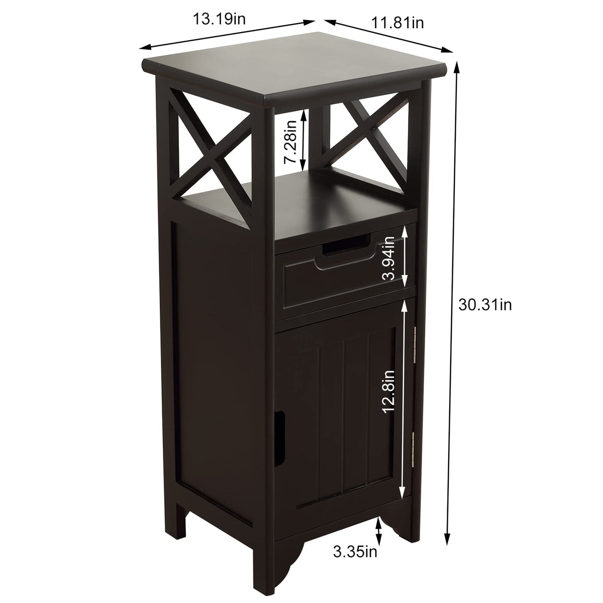 BECTSBEFF Assembled 30in Height Nightstand, Pre- Assembled Bathroom Floor Cabinet with Shelf and Storage Drawer, Black Tall End Table No Assembly Chest for Living Room Bedroom