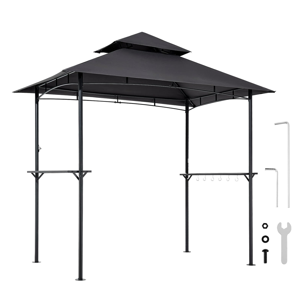 VEVOR Grill Gazebo, 8 x 5 ft Outdoor BBQ Gazebo with Double-Tiered Roof, Powder-Coated Steel Patio Grill Shelter with 2 Side Shelves & 8 Hooks, Grilling Canopy for Patio Backyard Garden Picnic