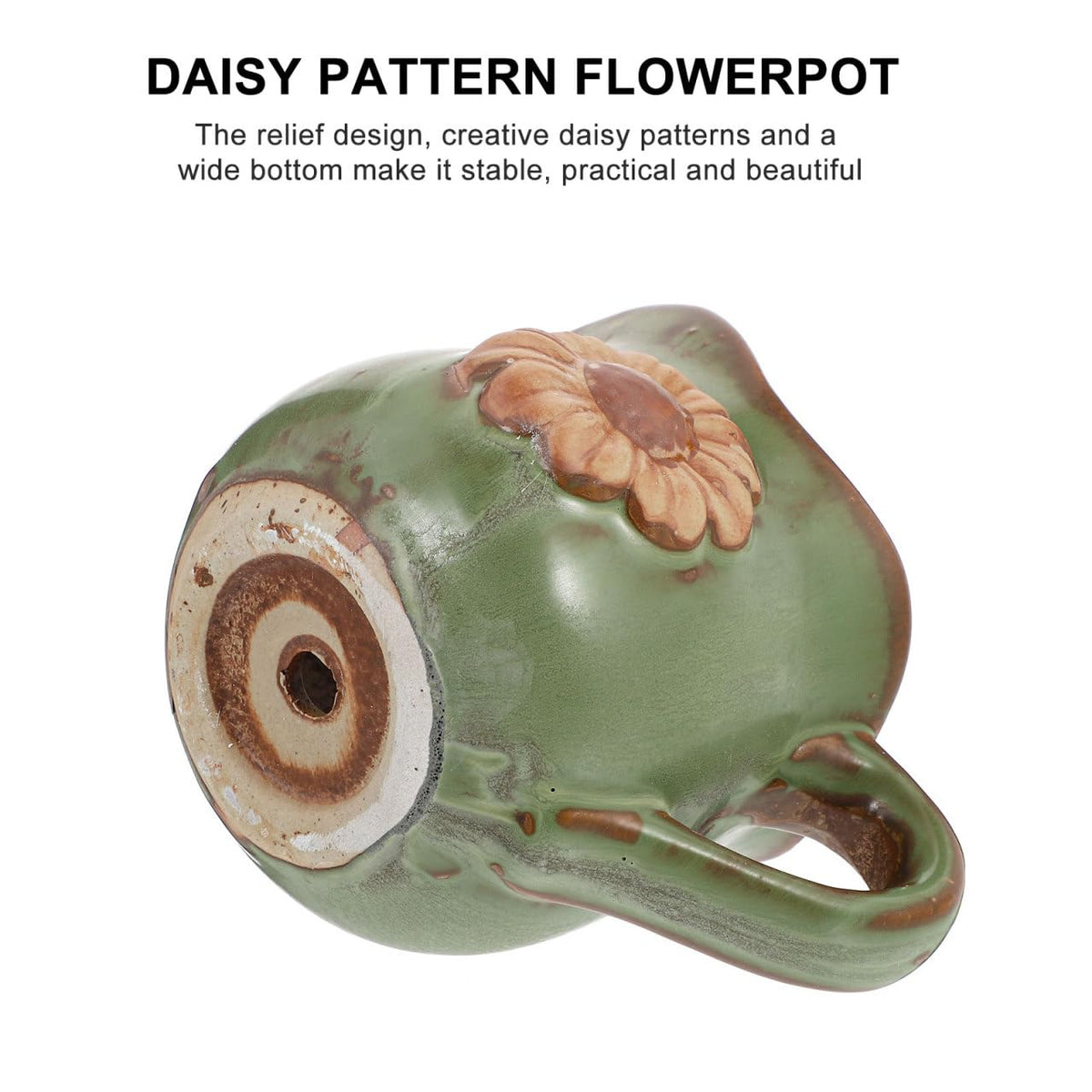 Mipcase Retro Ceramic Plant Pot with Daisy Pattern and Handle Small Indoor Succulent Planter 5.31X3.34X3.93 Inches Gardening Pot for Home and Office Decor
