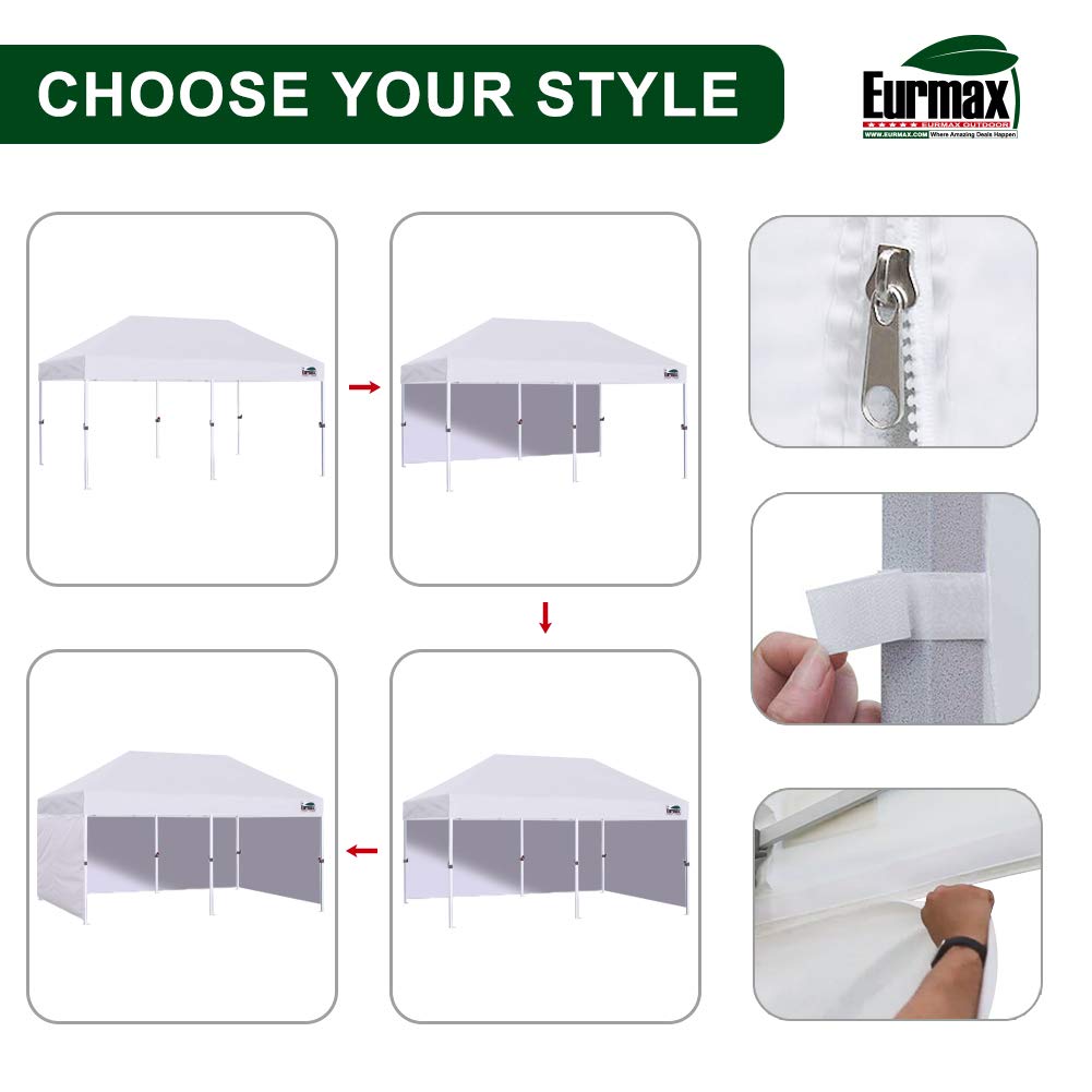 Eurmax USA 10x20 Pop Up Canopy Tent,Commercial Tent with Patented No-Tip Rolling Bag,4 Zippered Removable Walls,UV & Water Resistant Canopy Top,Heavy Duty Outdoor Gazebo,Instant Shelter(White)