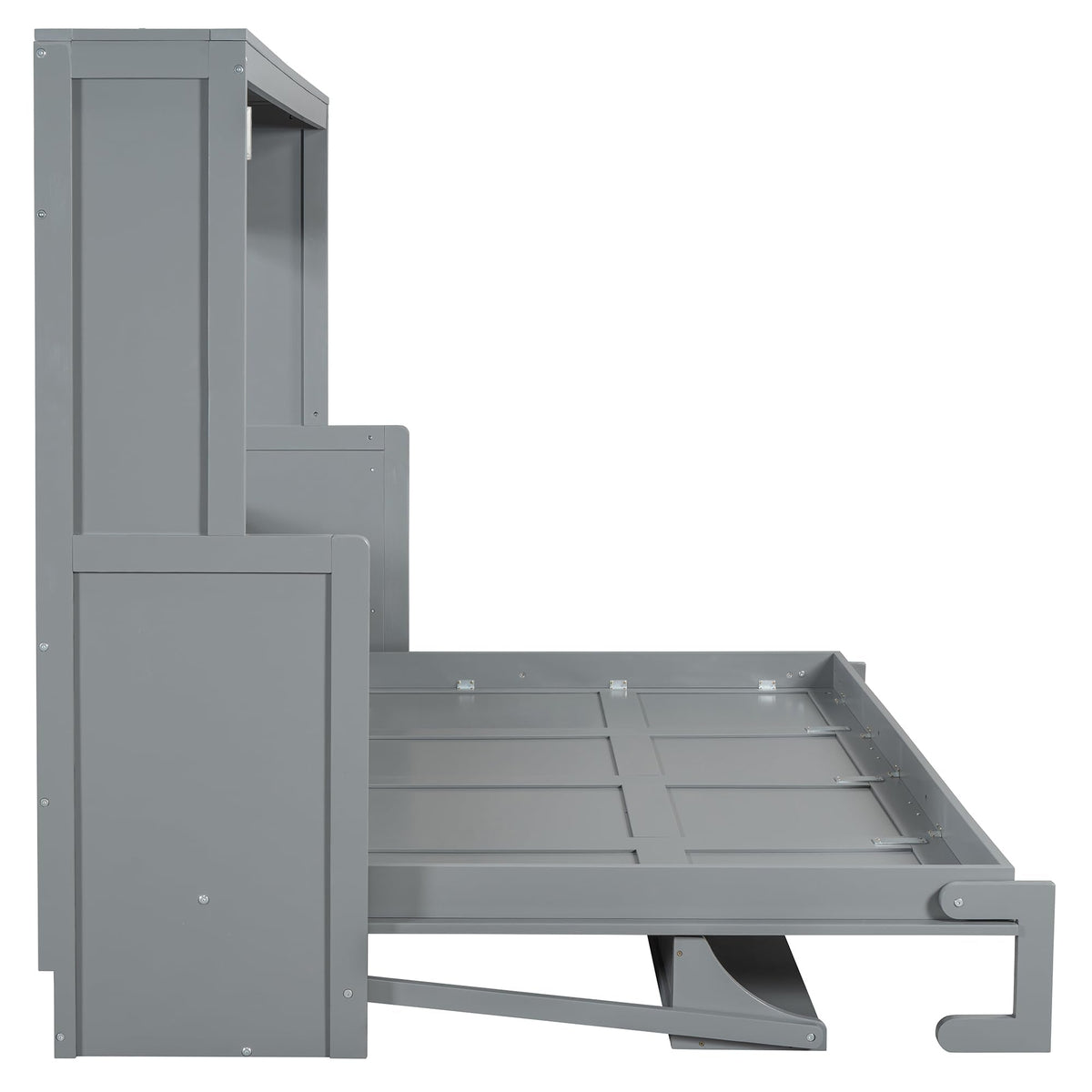 Ball & Cast Murphy Bed Queen Size Hideaway Beds with Hydraulic Lift & Desk Design,Industrial Multifunction Wood Wall Cabinets Bedframe W/Hardware Chain,Space-Saving for Apartment,Gray