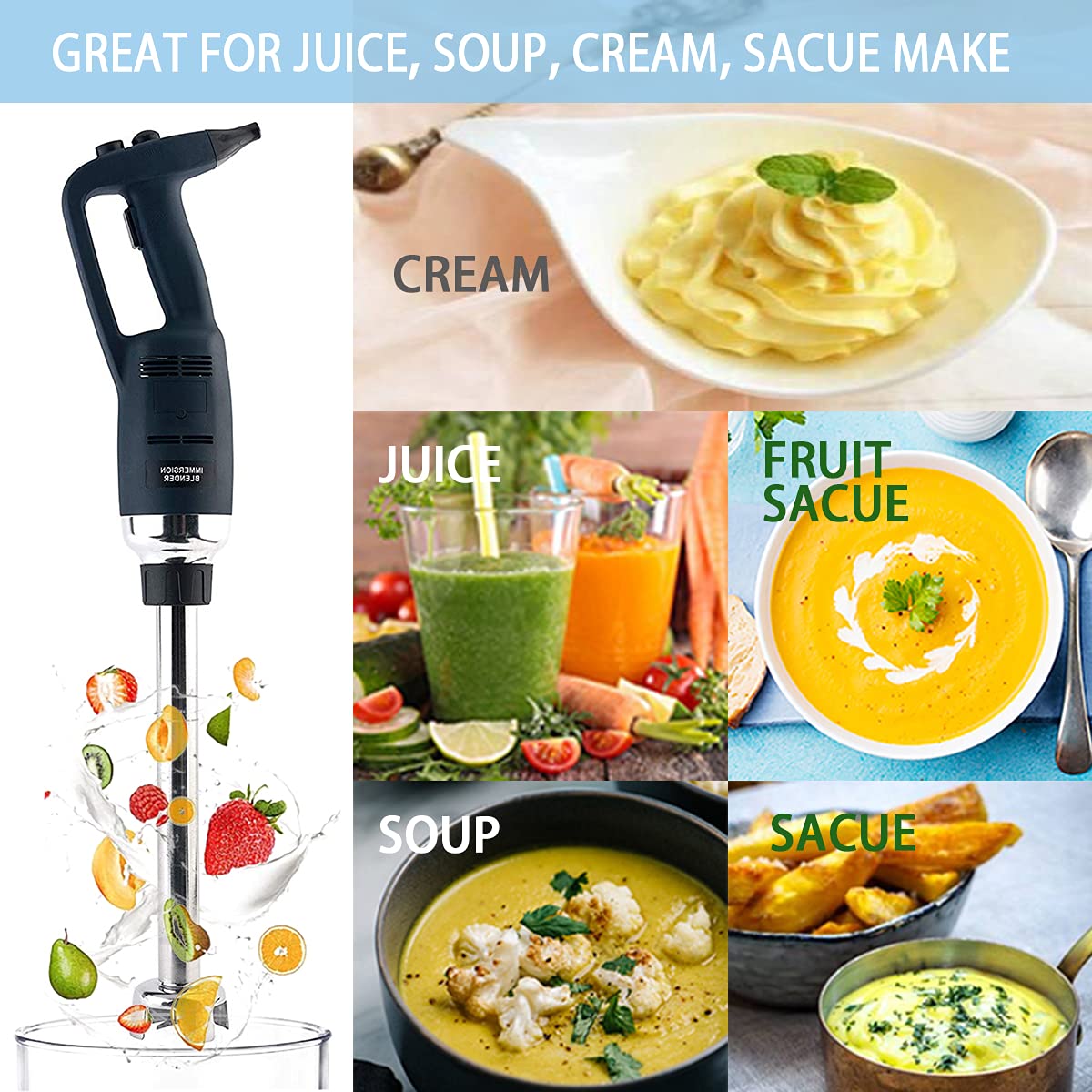 NJTFHU 12 in Heavy Duty Immersion Blender Handheld Kitchen, Hand Blenders for Kitchen, Commercial Mixer Electric, 500W Detachable Shaft Adjustable Variable Speed, Emulsifier Blender Handheld