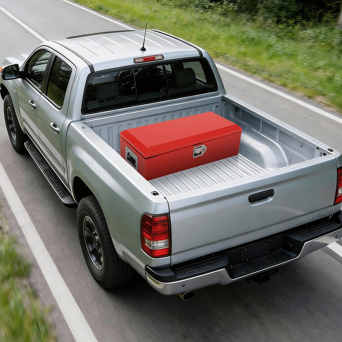 48" Heavy Duty Steel Metal Tool Box for Truck Bed, Lockable Weatherproof Crossbed Storage Box with Gas Strut Lid and Safety Hinge, Heavy Duty Steel Metal Truck Bed Tool Box for Pickup, Trailer, RV