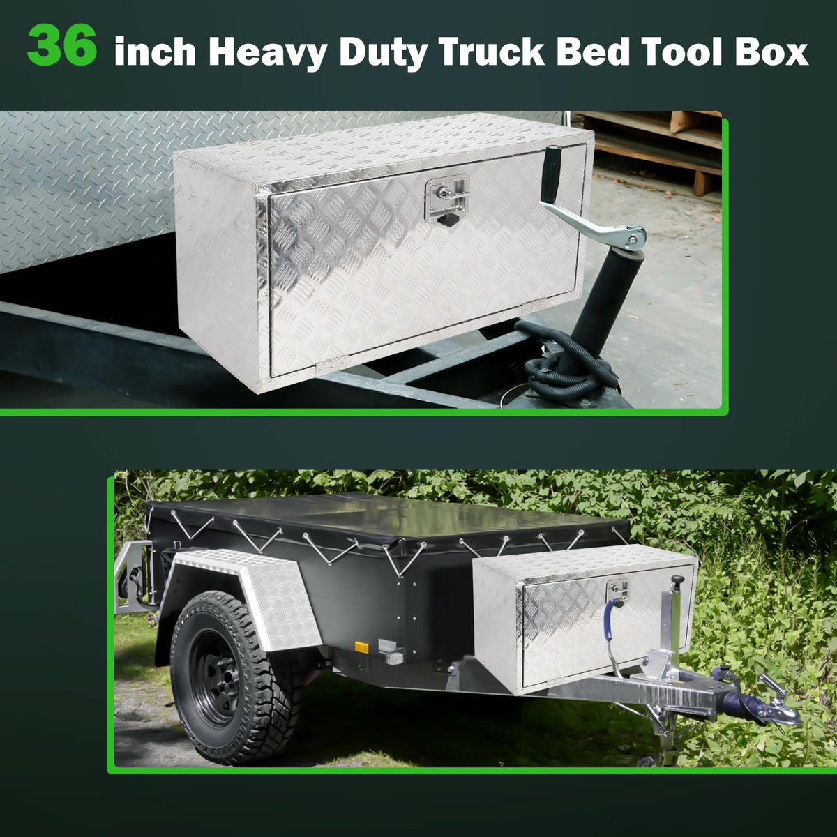 SCITOO 36 Inch Aluminum Diamond Plate Truck Bed Tool Box,Heavy Duty Crossover Storage for Most Full Size Pickups,Lockable Weatherproof Chest,Fits 36" Truck Beds,Easy Access to Load and Unload