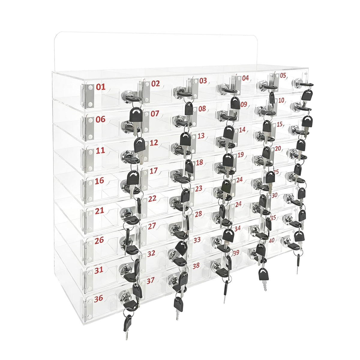 automoris 40-Slot Acrylic Cell Phone Locker Box, Large Capacity Clear Phone Storage Cabinet with Keys for Office, Gym, Factory,Swimming Pool, Name Card Slot Cell Phone Locker for Employees