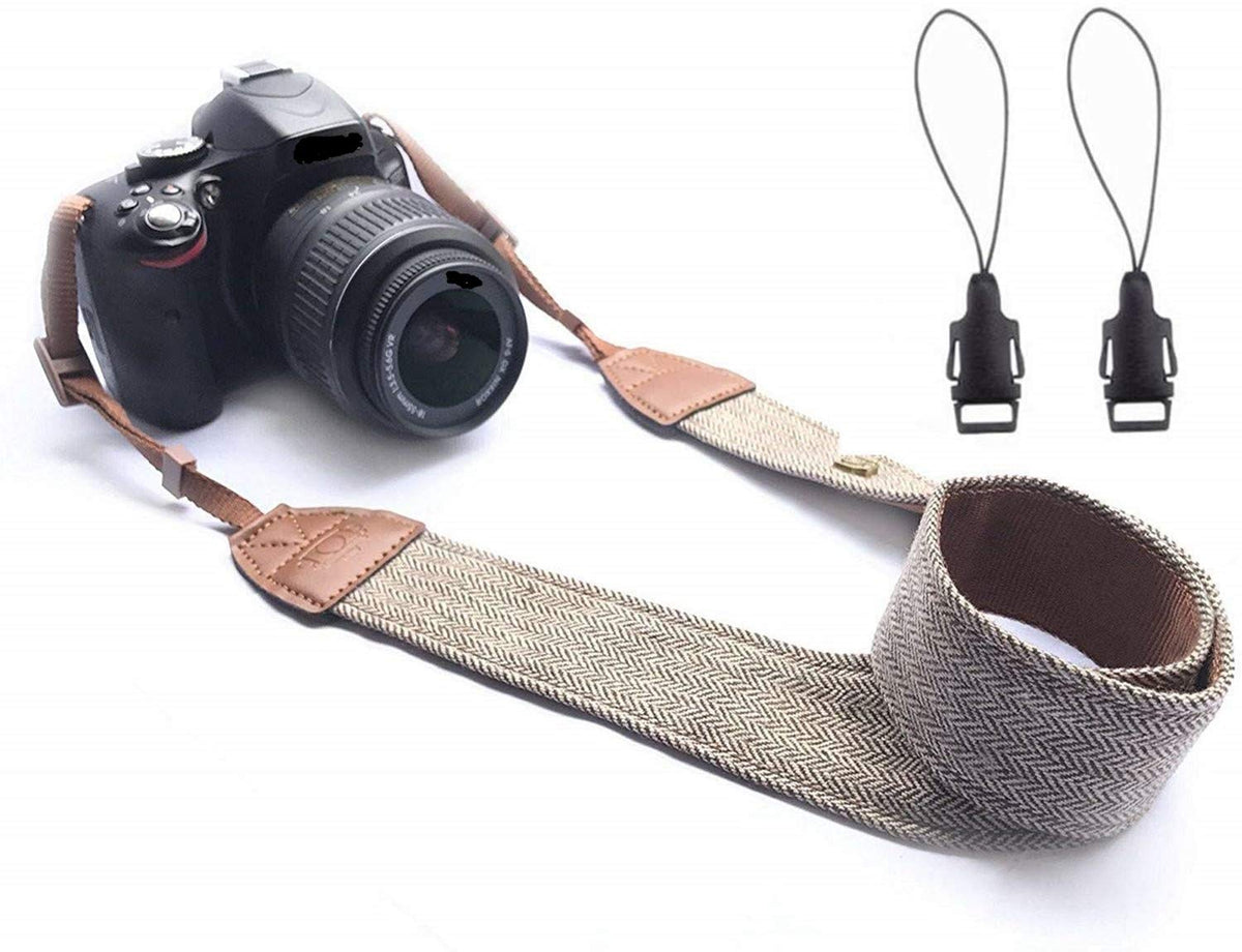 WANBY Camera Strap Brown Canvas Neck Shoulder Strap with Quick Release Buckles for DSLR SLR