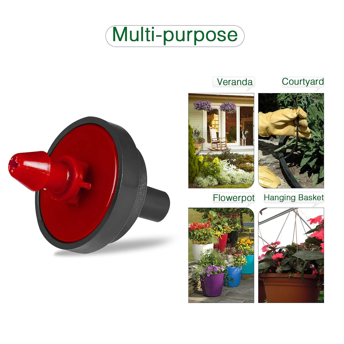 LiquiDrip 1/2 GPH Irrigation Drippers & Drip Emitters Maintain Constant Flow, 1/2 GPH Pressure Compensating Drippers, 1/2 GPH Inline Drippers & Drip Irrigation Emitters, 50 Per Bag, Red/Black