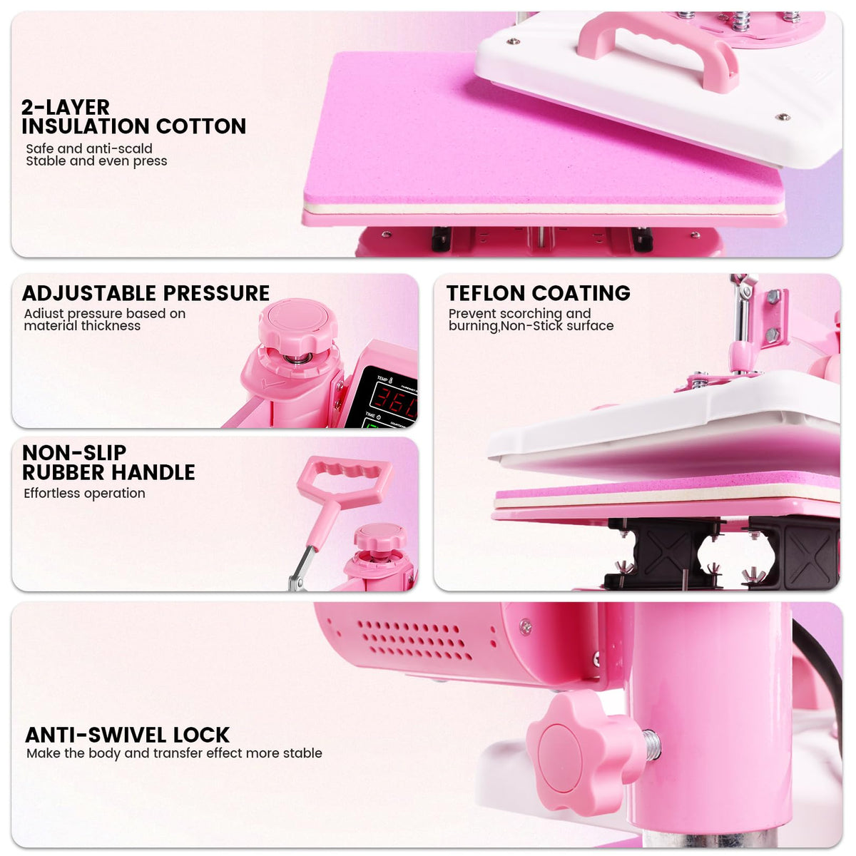 Whubefy Heat Press 12x15 inch 5 in 1 Combo with Mug Press, 360° Swing Away Digital Shirt Press Machine, Industrial-Quality Heat Transfer Sublimation for T-Shirt/Tumbler/Mug/Hat/Cap/Plate