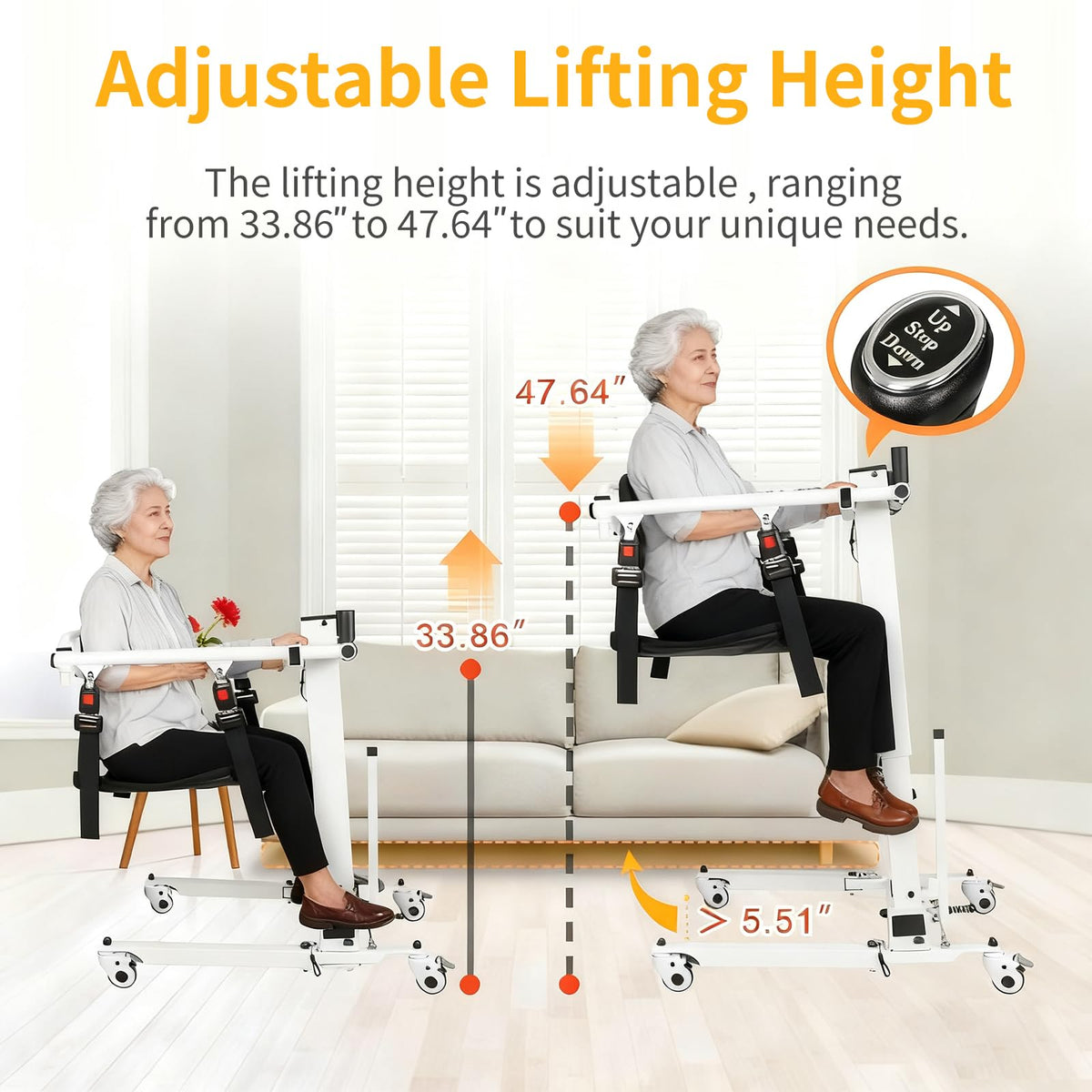 Upgrade Electric Transfer Lift - Foldable Patient Lift Transfer Chair for Car- Handicap Lift Shower Chair, Bathroom Wheelchairs Transfer Chairs for Seniors, Adults & Disabled