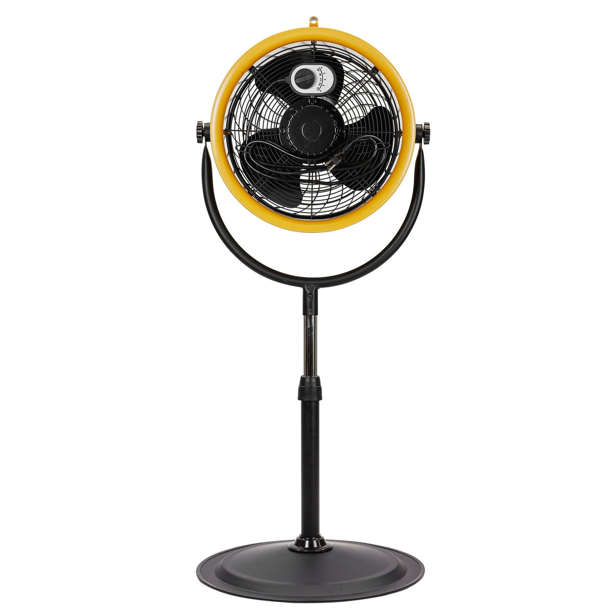 CAT fans - 14”-Blade High-Velocity Pedestal Drum Fan Industrial Grade (Yellow, 4-in-1): 2,300 CFM, 4-Speed, 360 Degree Adjustable Tilt, Dual Ball Bearing Motor with Die-Cast Cover (HVPD-14AC)