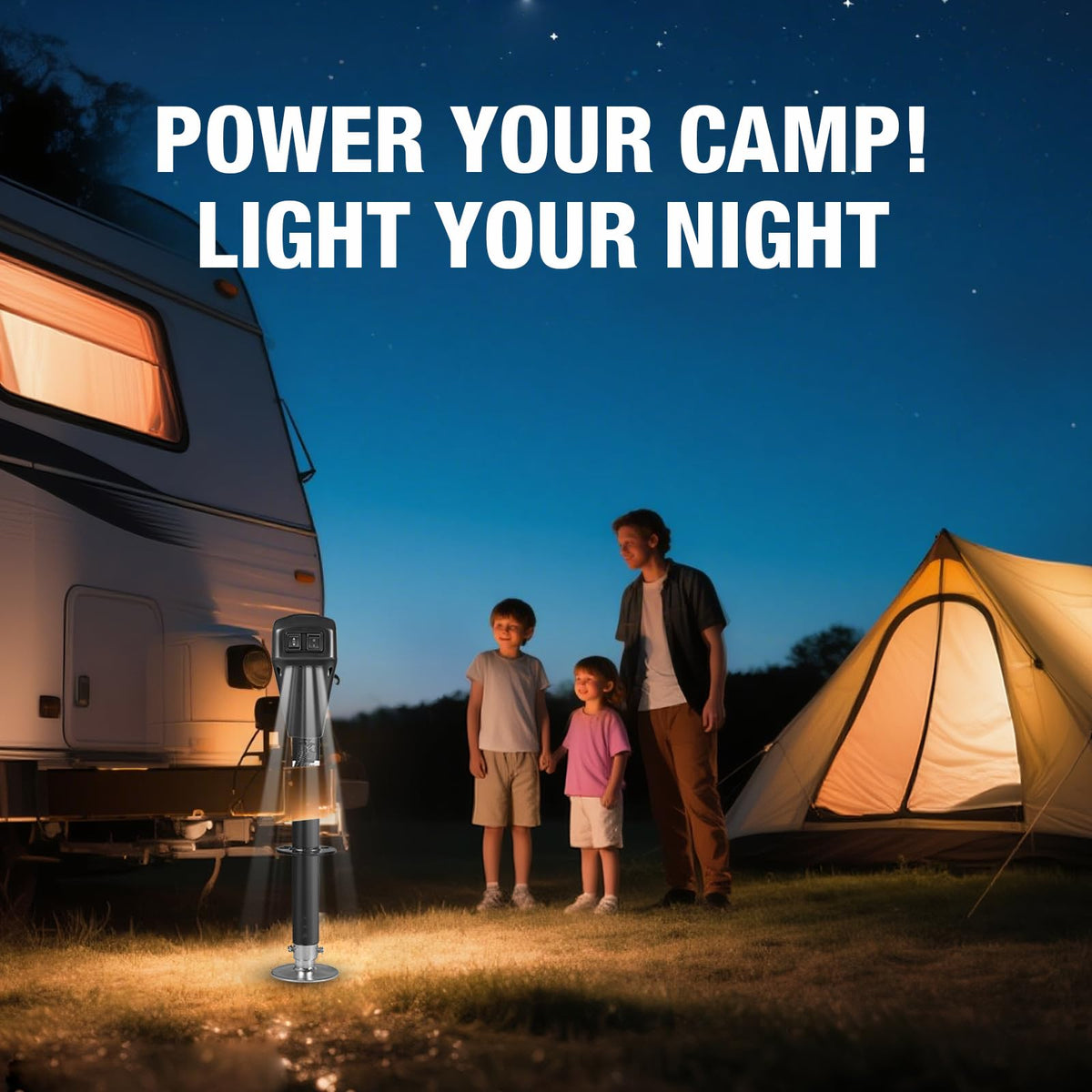 YELLOW JACKET 7 Way Electric Trailer Jack 5000lbs with Waterproof Protective Cover & LED Light for Travel Trailer Camper, RV