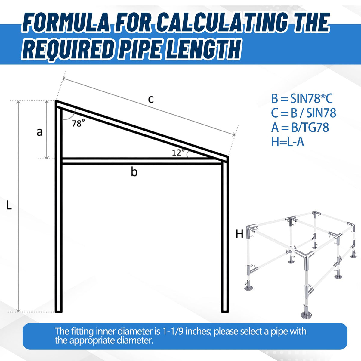 Frienda 6-Leg Lean-to Canopy Fittings for 1-3/8" Pipes, 18 Pcs Lean to Carport Frame Connectors Kit DIY Project for Slant Roof Carport, Shed, Gazebo, Greenhouse, Shelter Deck, Pipes Not Included