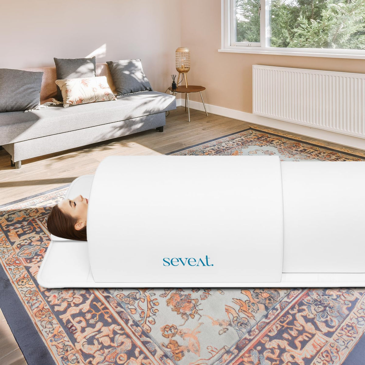 Seveat Portable Infrared Sauna Dome | 1300W Power | Near-Zero EMF | Full-Body Dry Sauna with Therapeutic Jade Stones | Home Wellness & Relaxation (White)