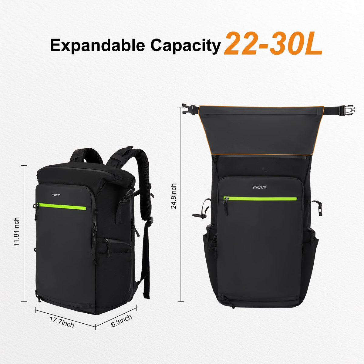 MOSISO Expandable Motorcycle Helmet Backpack Bag&Motorcycle Tail Bag with Expandable Capacity 32L-48L, Motorbike Rear Seat Trunk Gear Bag with Rain Cover&Shoulder Strap, Black