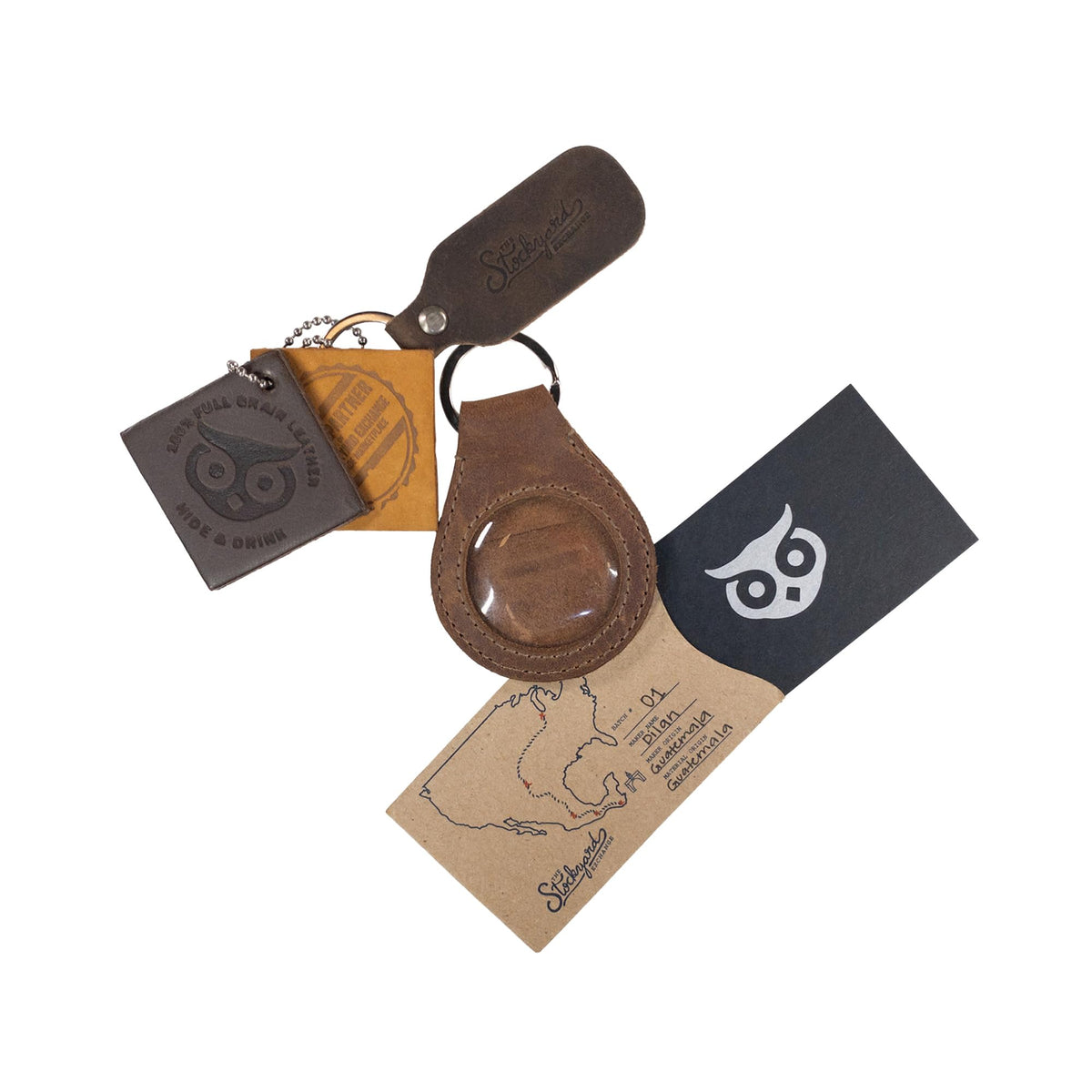 Hide & Drink, Medallion Holder Keychain, Secure Keyring Attachment for Storing Memorabilia, Keepsakes, Special Coins, Full Grain Leather, Handmade, Bourbon Brown