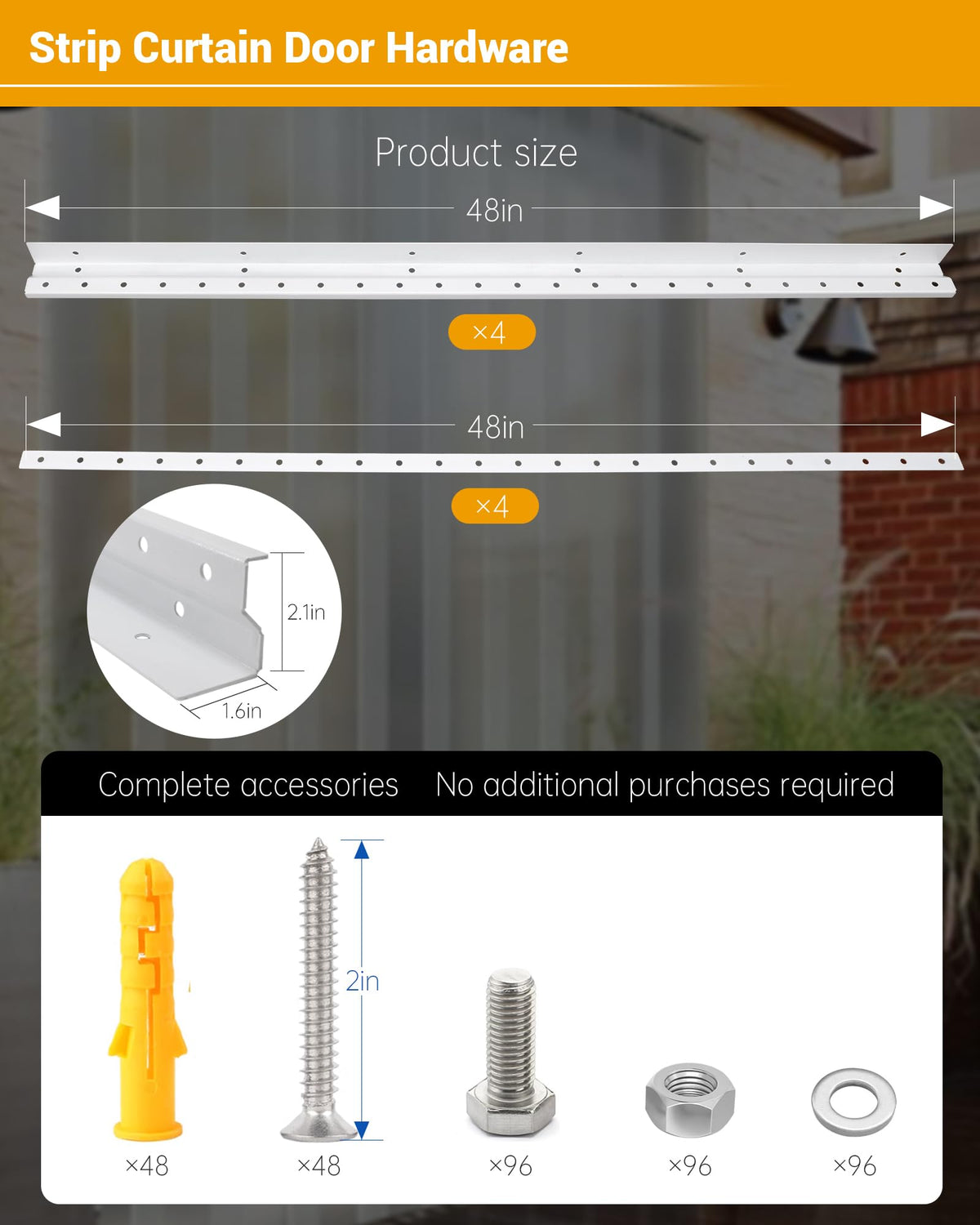 16 Foot Strip Curtain Door Hardware, Commercial Industrial Use Plastic Strip Door Hanger(Not Equipped With Plastic Rubber Curtain), Galvanized Steel, Fit for Porch/Garage/Warehouse/Pet House Curtain