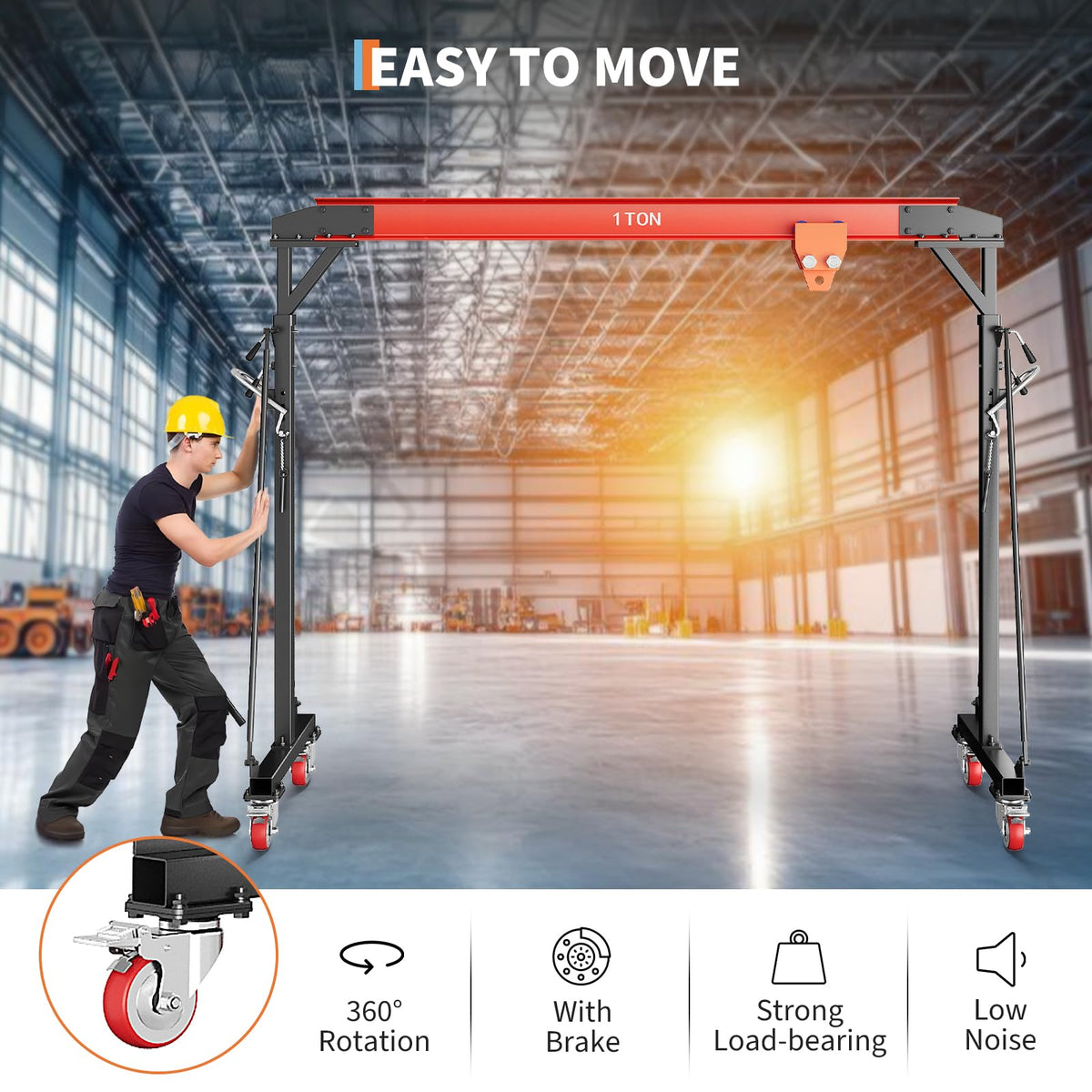 2200 LBS Gantry Crane with Manual Trolley, 1 Ton Gantry Crane with 8-12 FT Adjustable Height, Shop Crane Lift Hoist for Warehouse, Factory(with Hooks, Shackles)