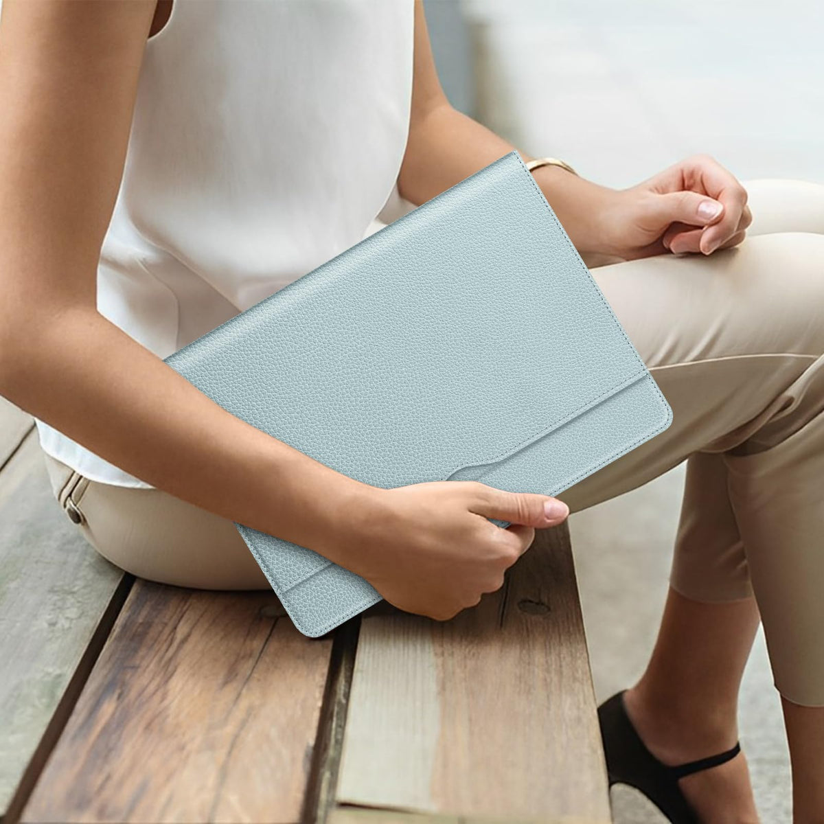 Fintie Sleeve Case for 12.4 Inch Microsoft Surface Laptop Go 3/2/1 (Model: 2013/1943), Premium PU Leather Protective Folio Book Cover with Large Pocket (Ice Blue)