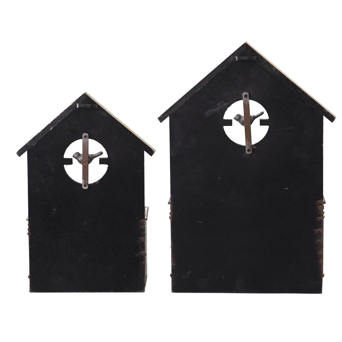 SOFE Set of 2 Wall Mounted Metal Planter Box, Rustic Wall Flower Pot Birdhouse Shaped, Vintage Hanging Plant Holder for Garden Home Balcony Patio Farmhouse, Wood & Galvanized