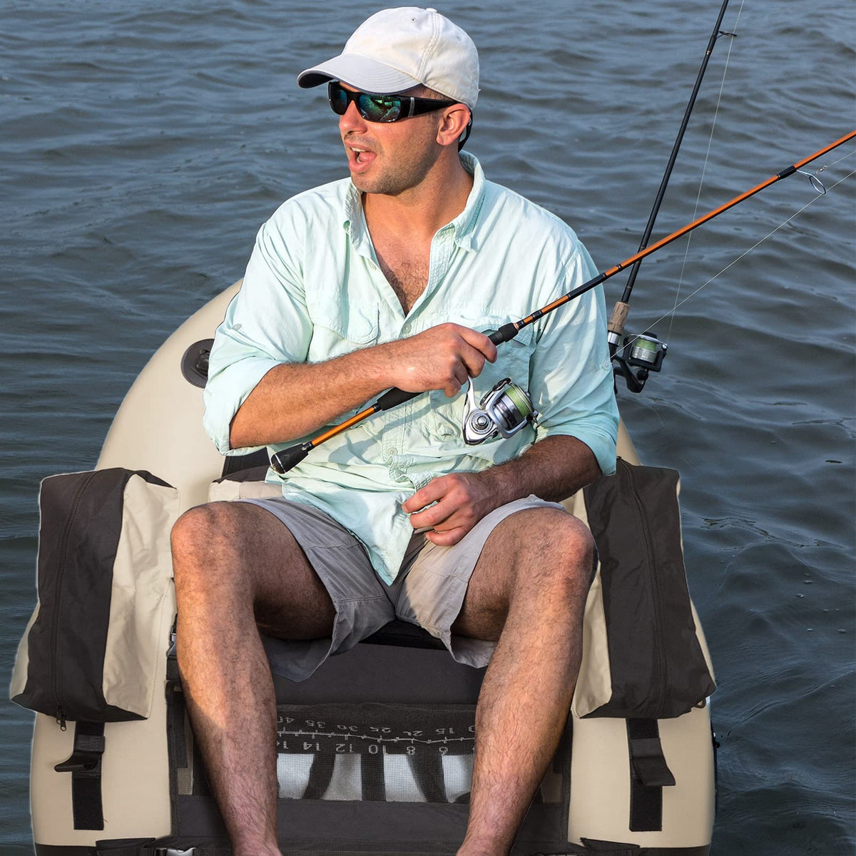 Xproutdoor Fishing Float Tube with Adjustable Backpack Straps, Storage Pockets, Fish Ruler, Fly Fishing Boat with Pump, Oar, Rod Holder and Mount, Fins, 350LBS Load Bearing Capacity, FT003,Khaki