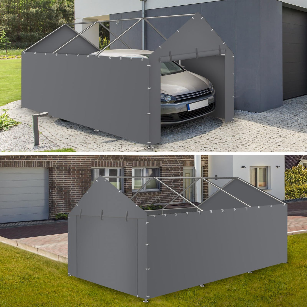 Carport Canopy Tent Sidewalls for 10x20x8.6FT Car Garage with Ball Bungees, Heavy Duty Portable Shelter Logic Replacement Covers (Frame is not Included) (Grey)