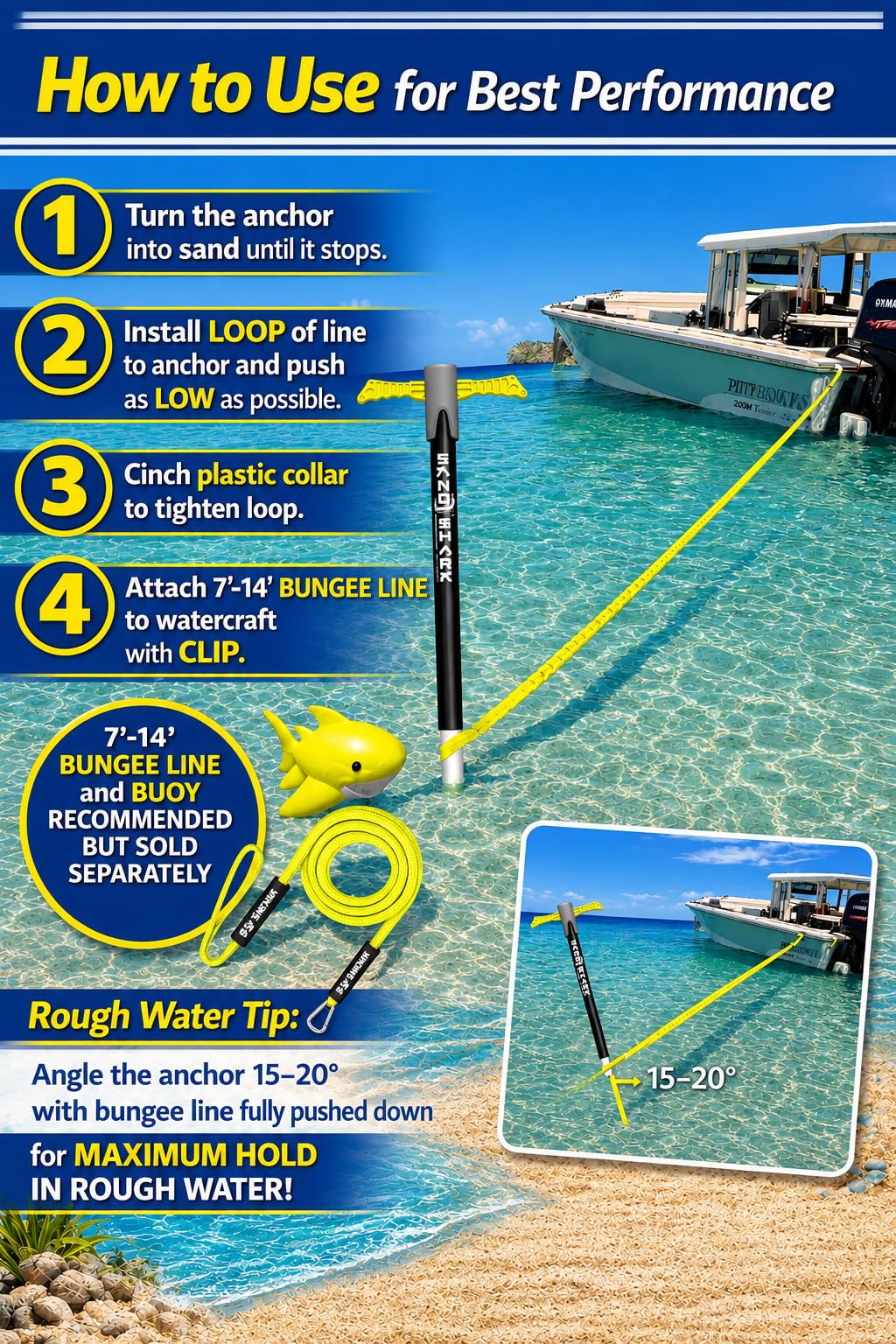 SandShark New MEGA-Sport Boat Anchor. Boat Anchor Kit w/Rip-Stop Padded Case, Easy to Adjust. Shallow Water Anchor Pole for Boat. Must Have Pontoon Boat Accessories, Converts from 4ft to 5ft 8in