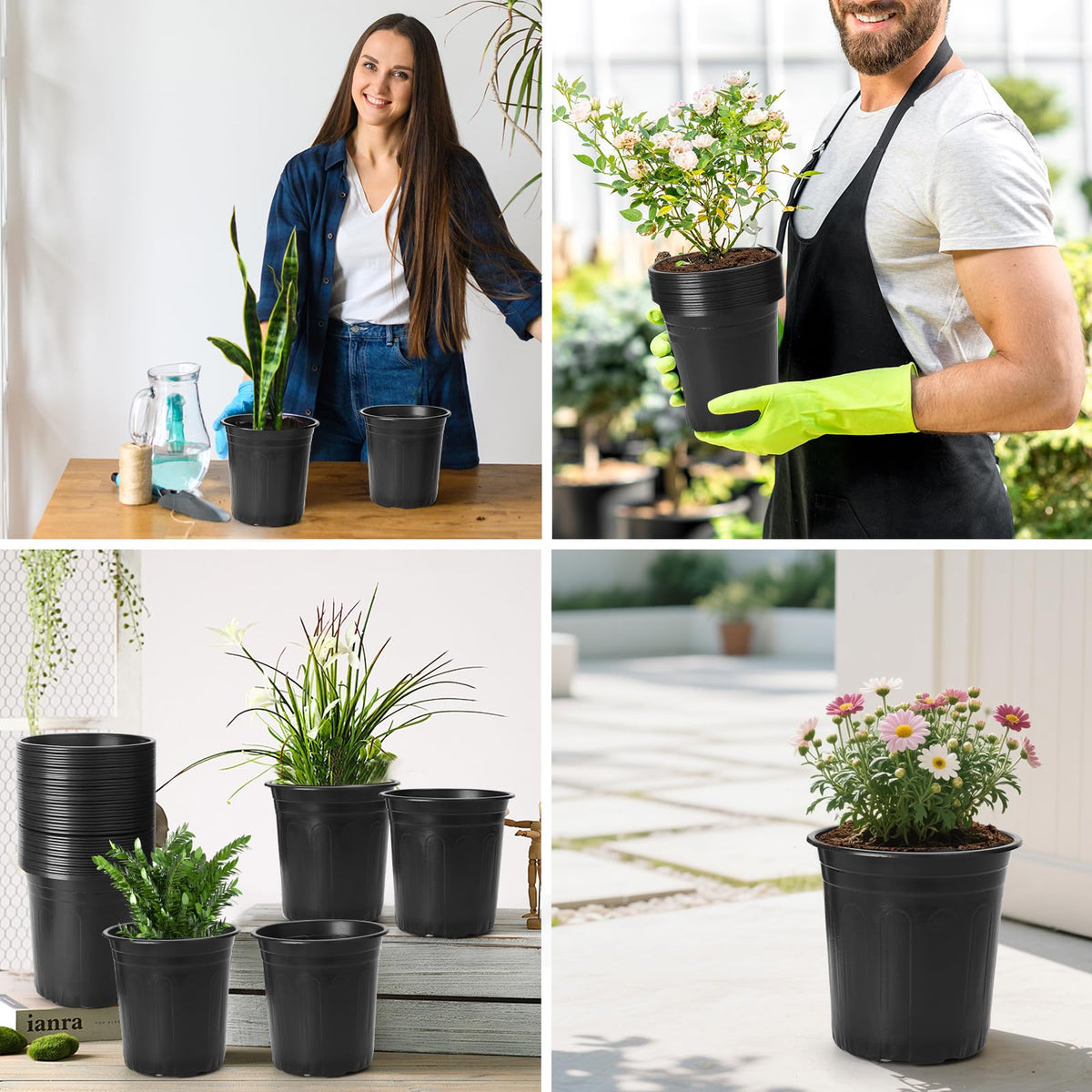 30Pack 2 Gallon Plant Nursery Pots, Thickened Soft Plastic Seedling Starter Pots, Plastic Plant Container with Drainage Hole for Indoor Outdoor Flower Seed,Succulents,Cuttings,Transplanting - Black