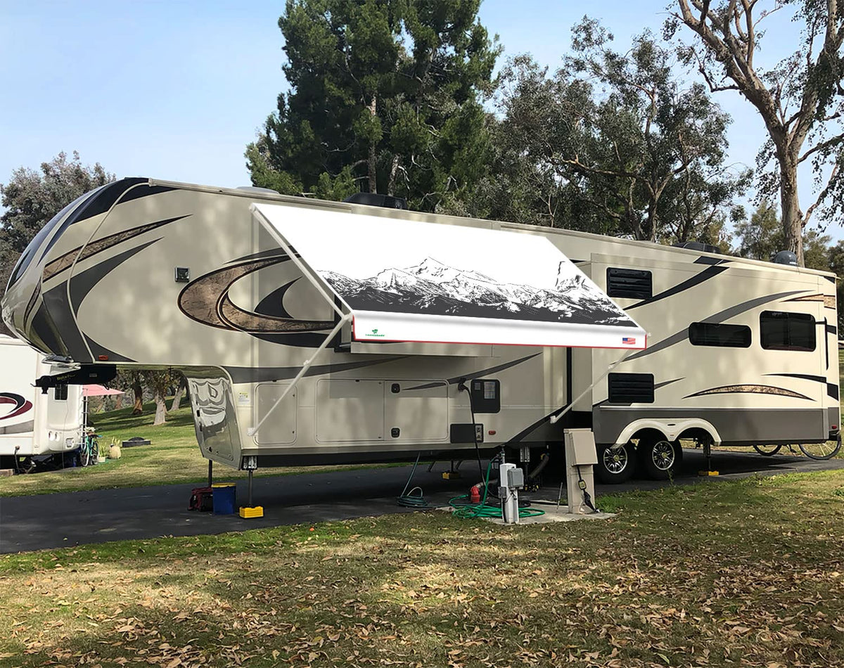 Leaveshade RV Awning Fabric Replacement Camper Trailer Awning Fabric Super Heavy Vinyl Coated Polyester 17'3''(Fit for 18' Awning)-Mountains (Custom Looking)