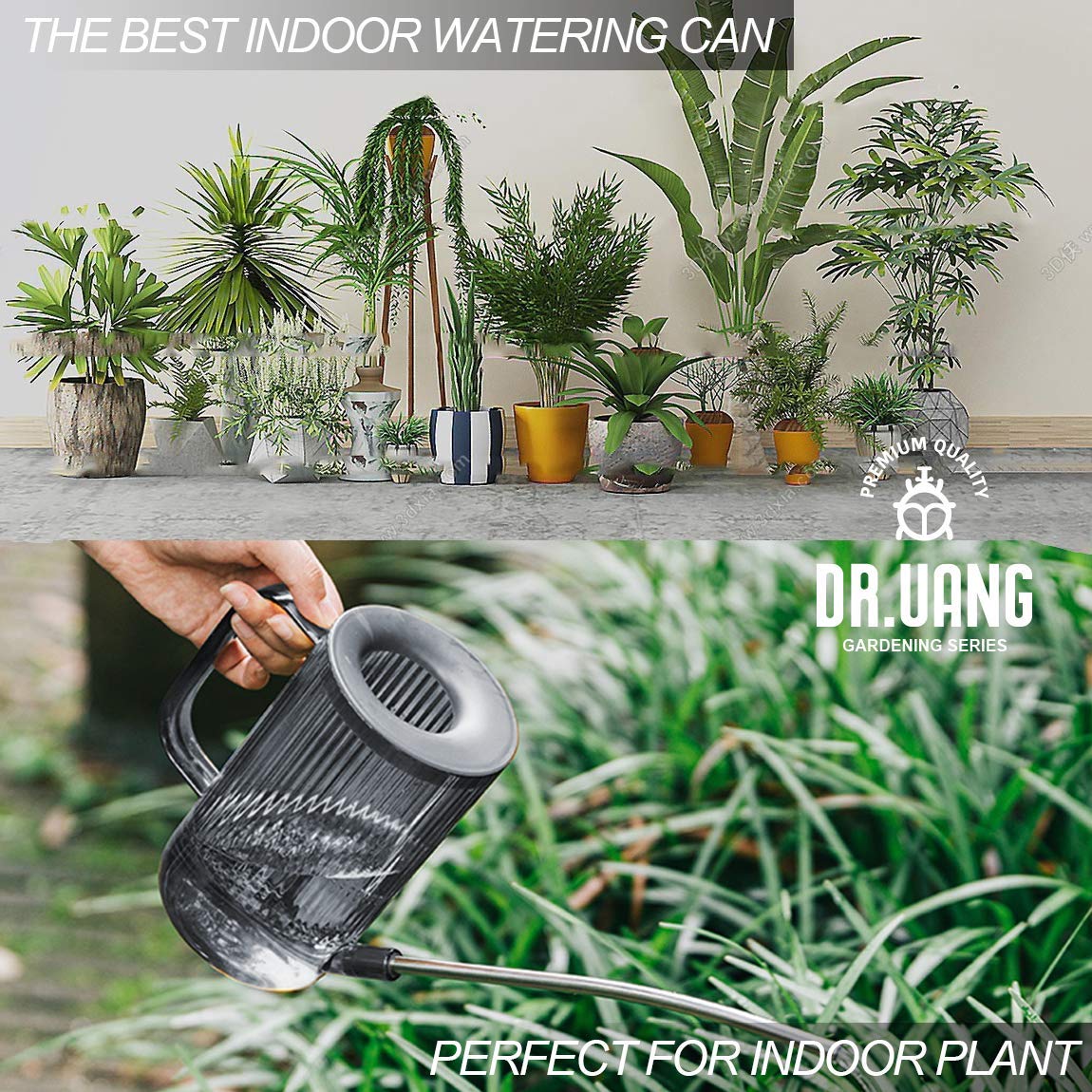 Small Watering Can Indoor Plants with Long Spout (1L, Gray)