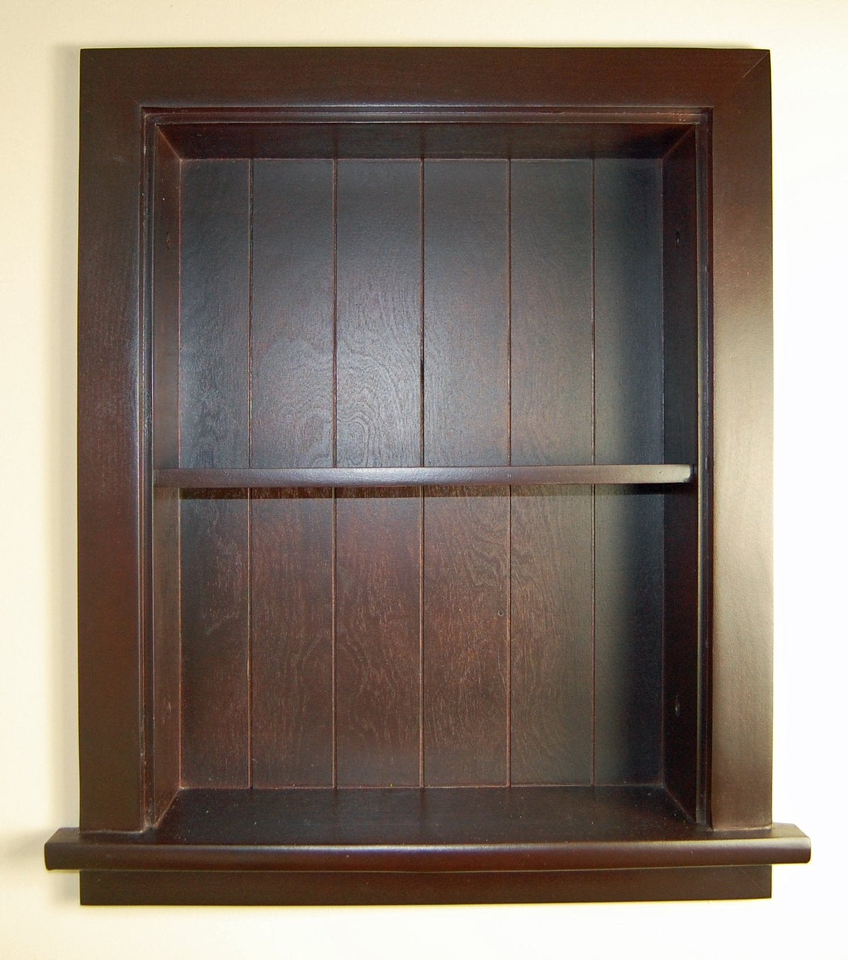 Fox Hollow Furnishings 14x18 Aiden Recessed Wall Niche Medicine Cabinet Replacement, in The Wall Bathroom Cabinet Insert Shelf/Shelves, Made in North America, Real Wood, NO MDF, Beadboard, Dark Brown