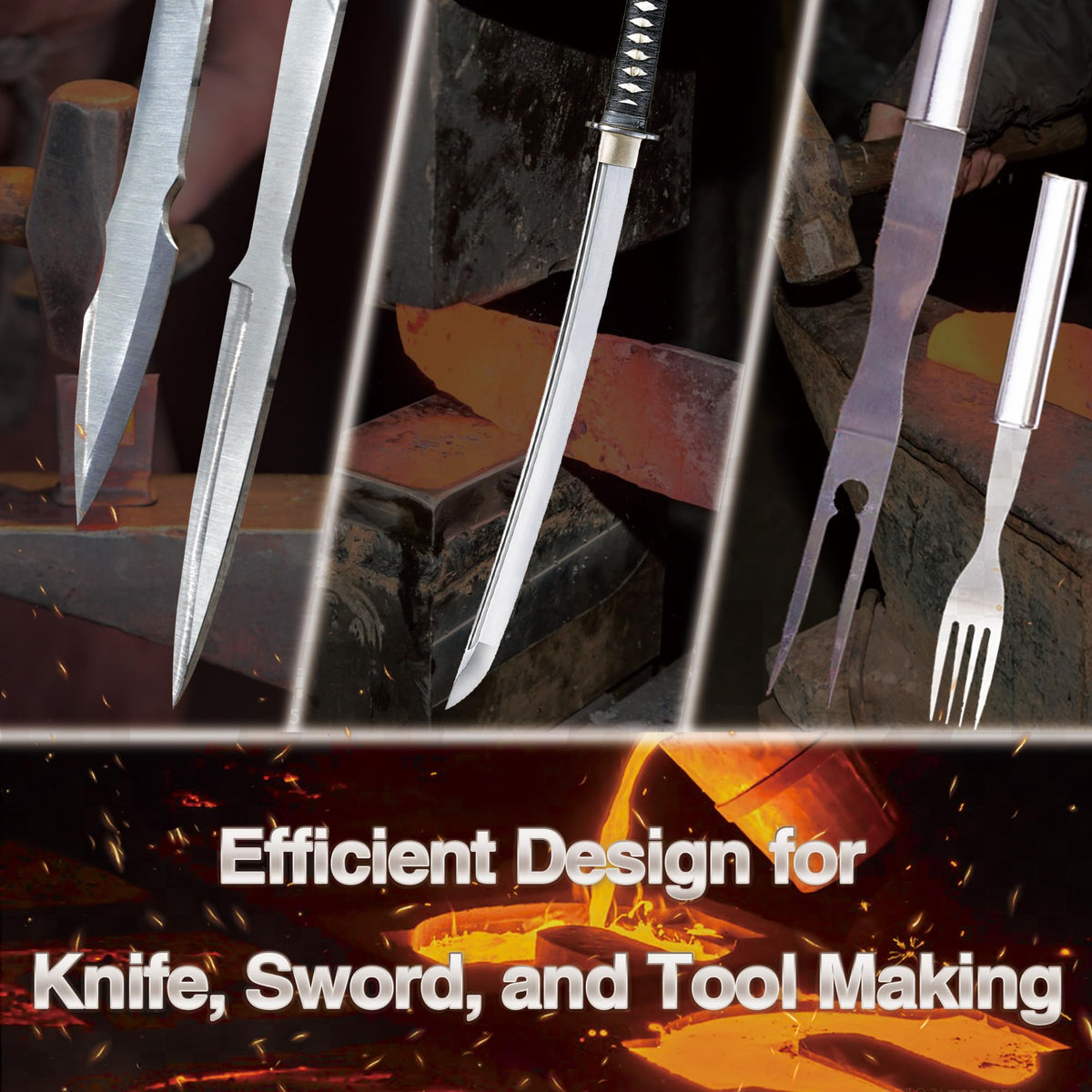 Nelyrho Portable Blacksmith Beginner Forge Kit with 30PSI Regulator, 3 Burner Professional Artists Hobby Knife Making Blacksmith Tools (Triple Burners)