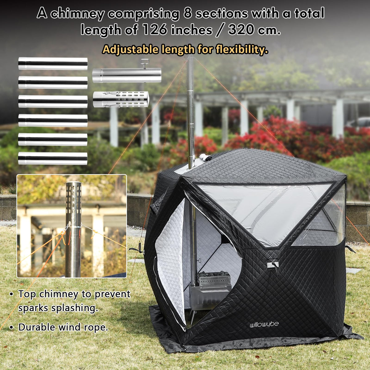 WILLOWYBE Portale Outdoor Sauna Set with Sauna Tent, Sauna Wood Stove for Dry Sauna, Cooking for Family and Friends