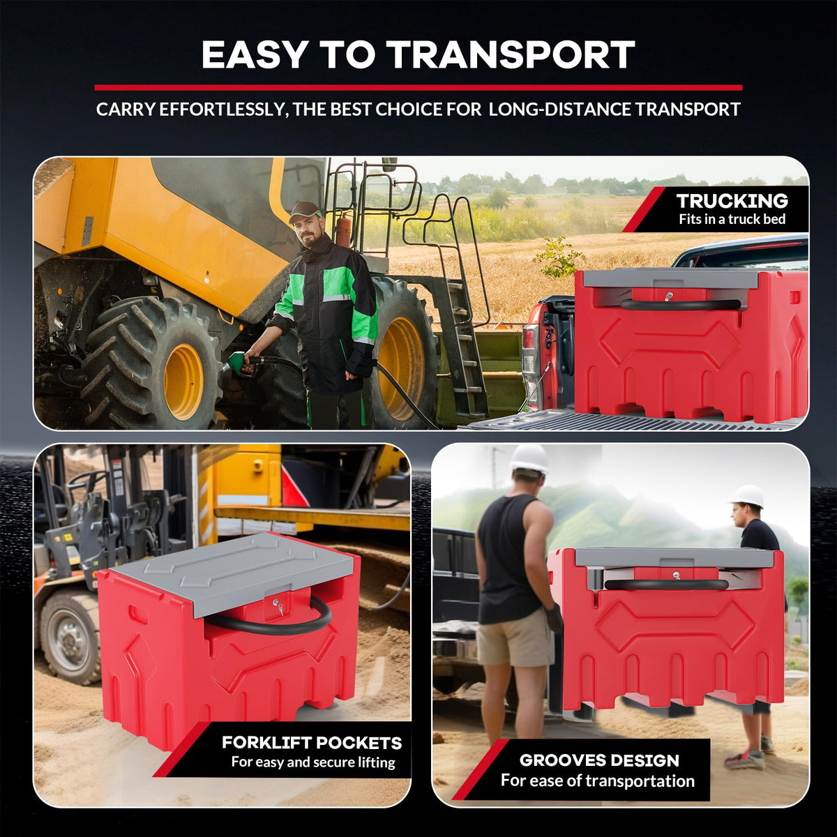 50 Gallon Portable Fuel Tank with 12V Electric Pump, Diesel Transfer Tank, Auto Shut-Off Nozzle & 13ft Hose, Heavy Duty HDPE Fuel Storage for Truck, Farm & Construction Red