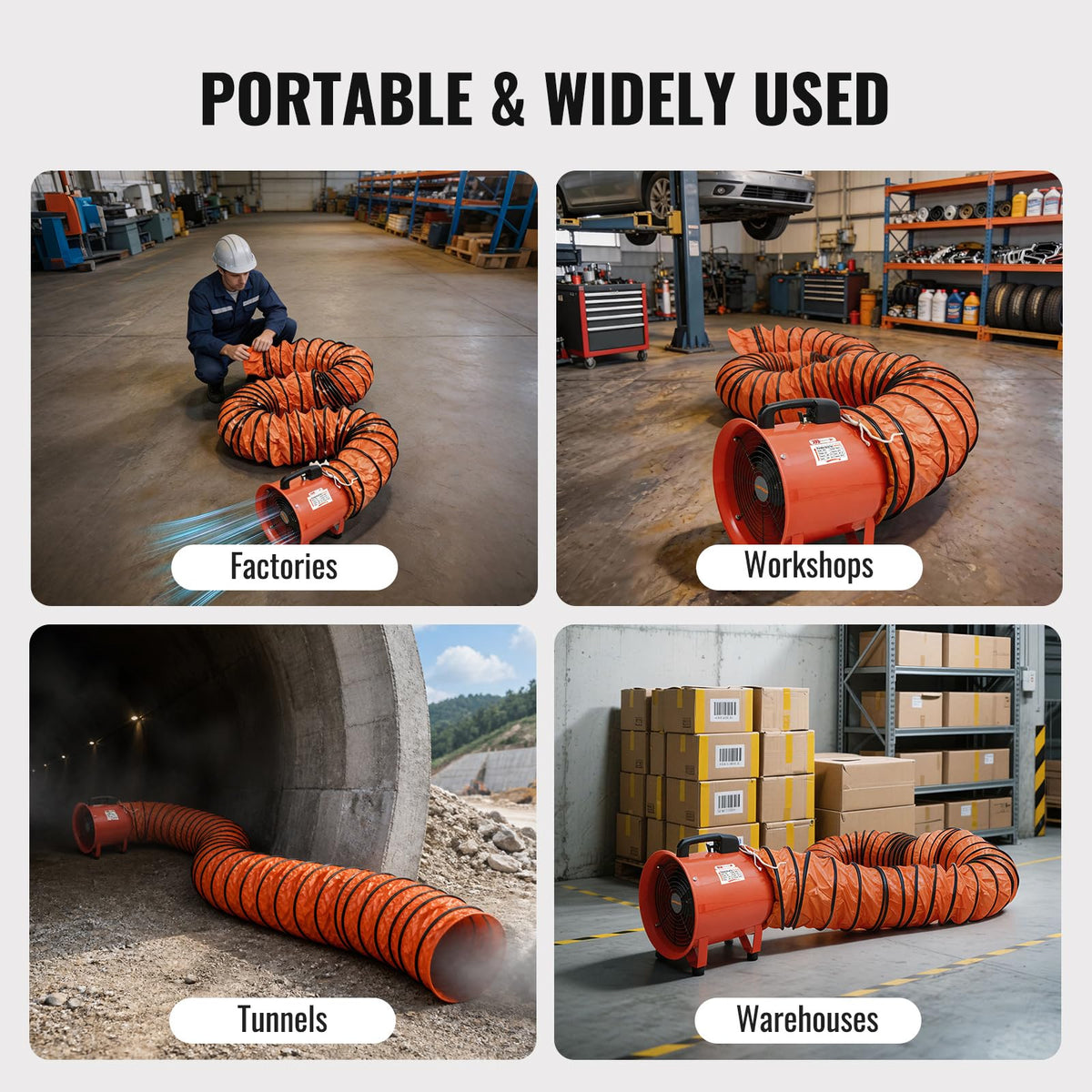 LMYYGOO 12-Inch Industrial Air Mover Blower Fan, with 33ft Duct Hose, 440W High Velocity Portable Fan for Extraction & Ventilation, Industrial, Paint Booth, Basements, Workshops, Warehouses