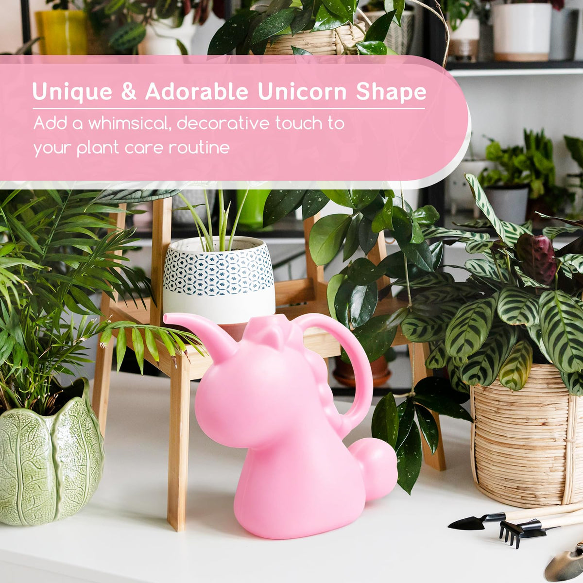 XXXFLOWER Unicorns Indoor Watering Can, 1 L Cute Animal Water Cans, Novelty Unicorns Shape Watering Pot for Office House Indoor Garden(Pink)