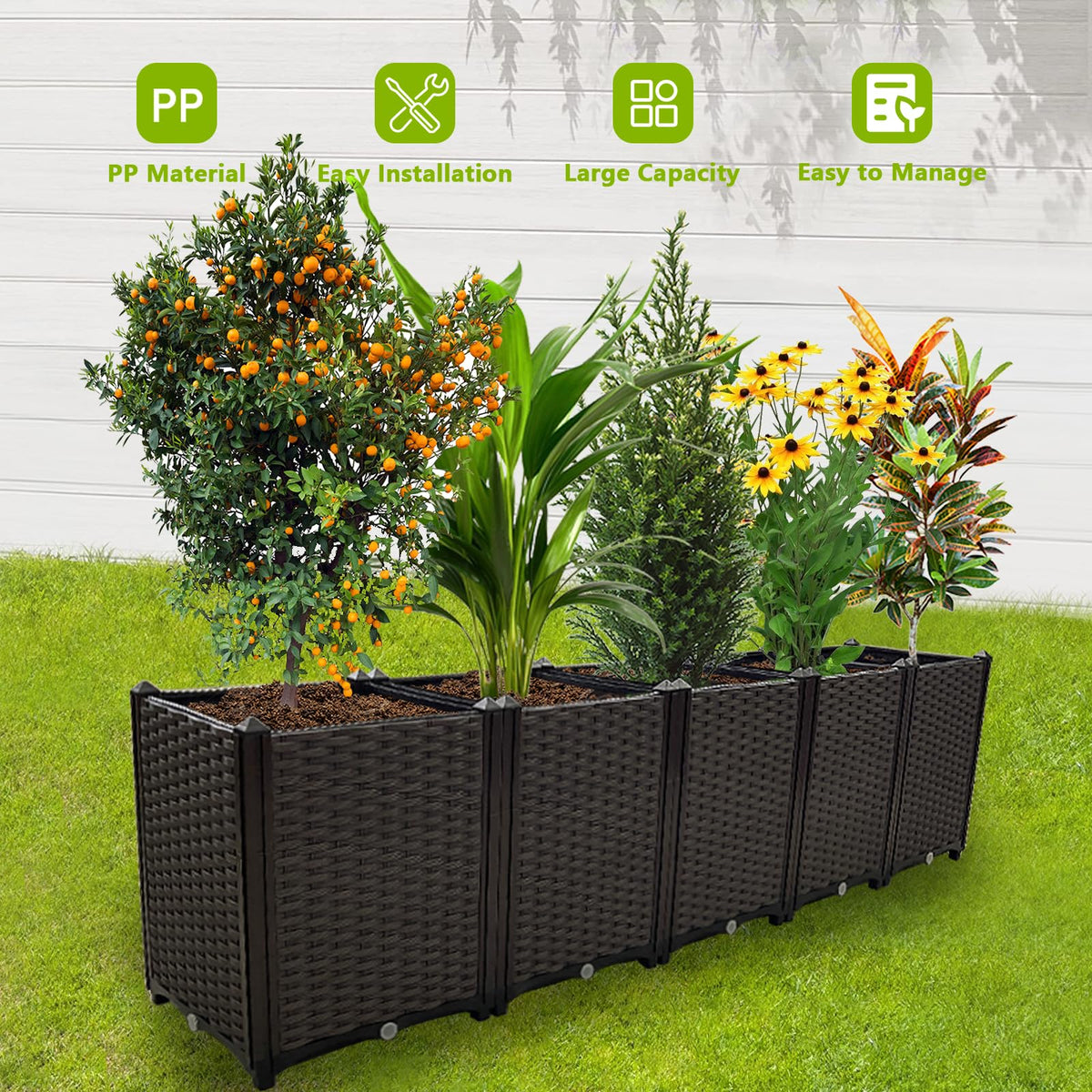 TDDSS Large Planters for Outdoor Plants Rectangular Raised Garden Bed Elevated Planter Boxes Patio Balcony Deck for Planting Flowers, Vegetables, Tomatoes, and Herbs