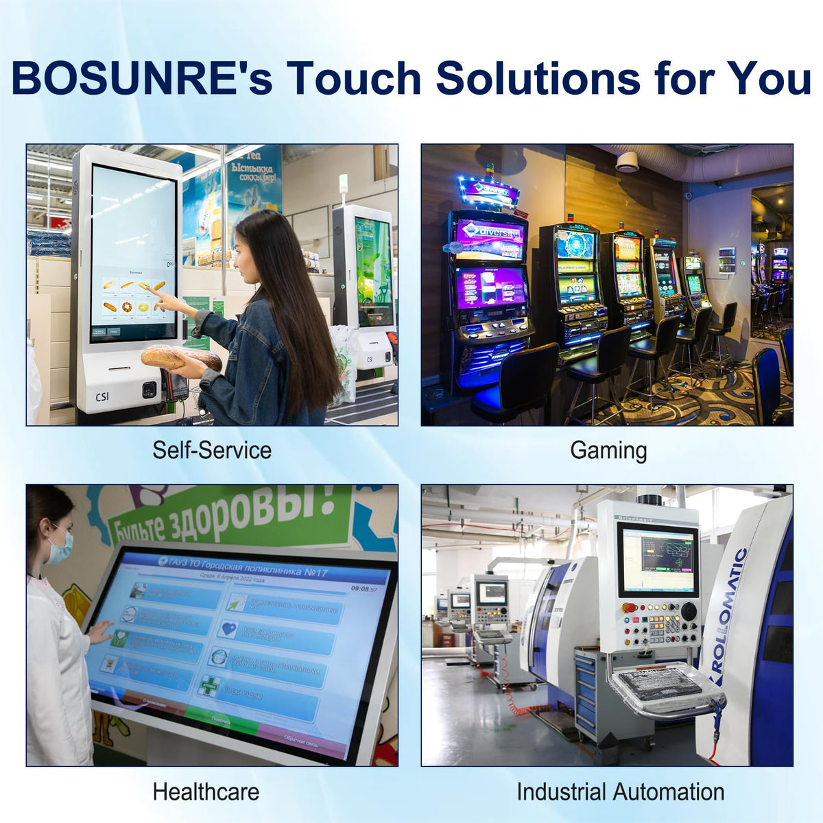 Bosunre 18.5 Inch Multi-Touch Industrial Touch Screen Monitor, 1366x768 IP65 Waterproof IK08 Impact-Resistant Display with HD-MI, VGA Port, Open Frame Touch Monitor 16:9 Black