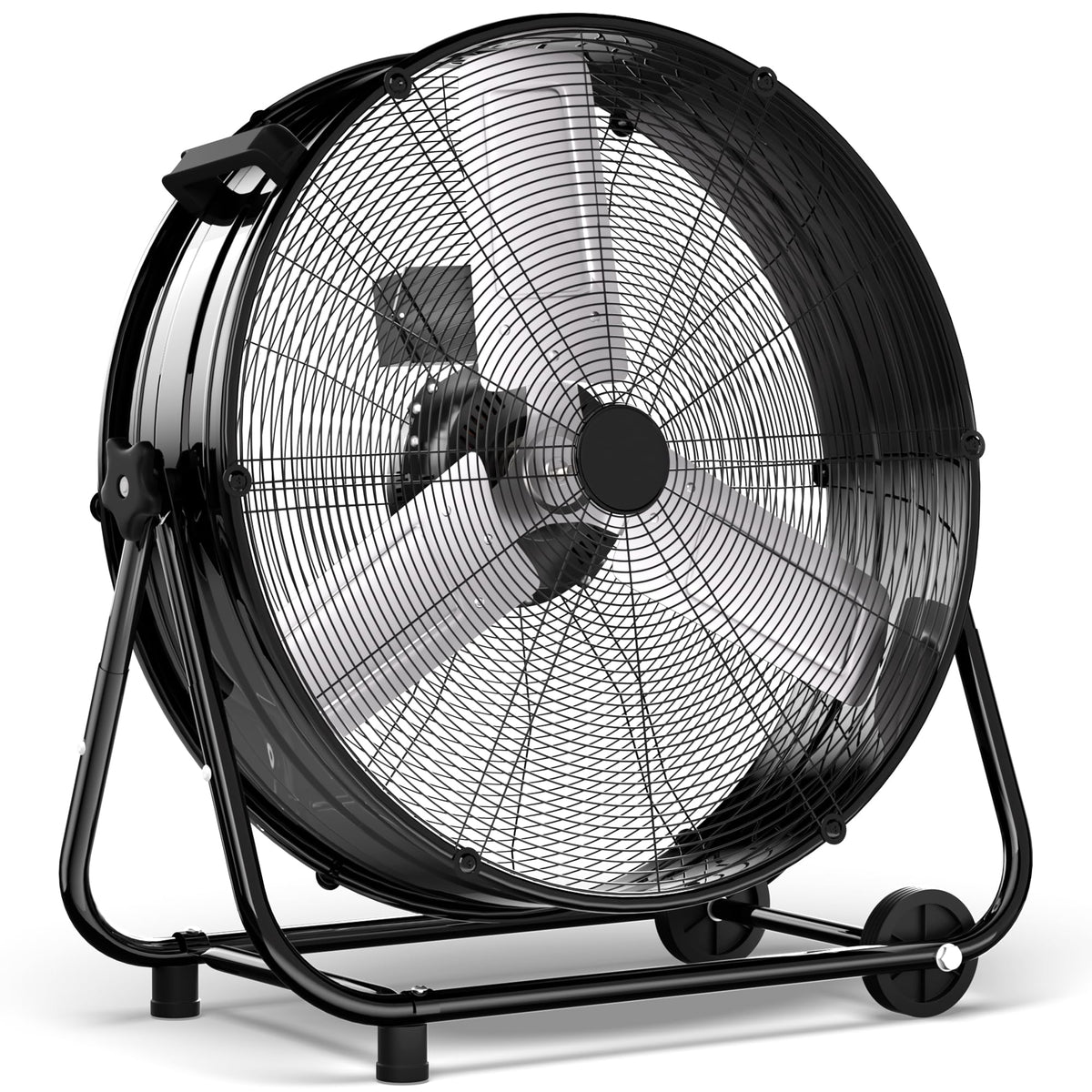 Uthfy 24 Inch Heavy Duty Industrial Drum Fan, 320W High Velocity Floor Fan with 3 Speeds, 360° Tilt Metal Garage Fan for Warehouse, Commercial, Workshop, Factory and Basement, Black