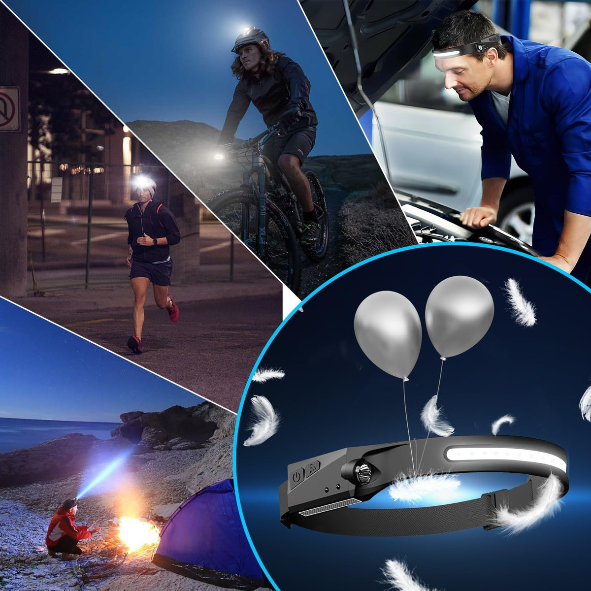 Lytoybe 12 Pack Headlamp - 1000 Lumen Rechargeable for Adults - 6 Modes& 230° COB Wide Beam - IPX5 Waterproof, USB-C Fast Charge - for Running, Camping, Hiking, Cycling
