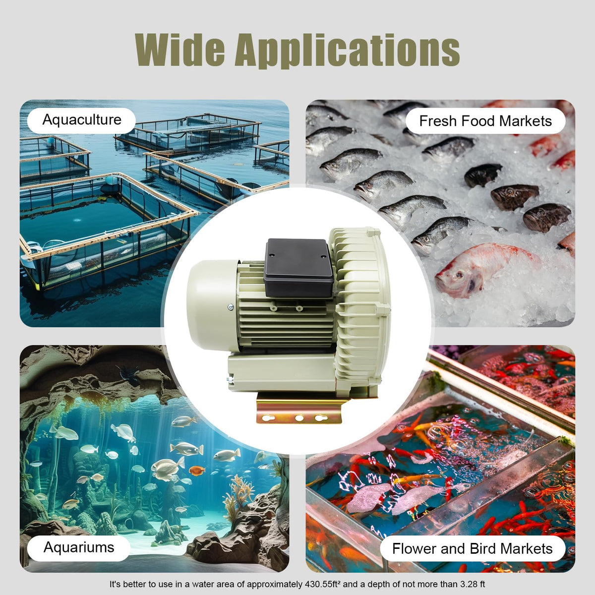 370W Commercial Air Pump Blower, Aquaculture Vortex High Pressure Air Blower, High Pressure Blower for Aquarium Seafood Pond, Seafood Pond Fish Tank Vortex Air Blower, for Liquid Filling Machines
