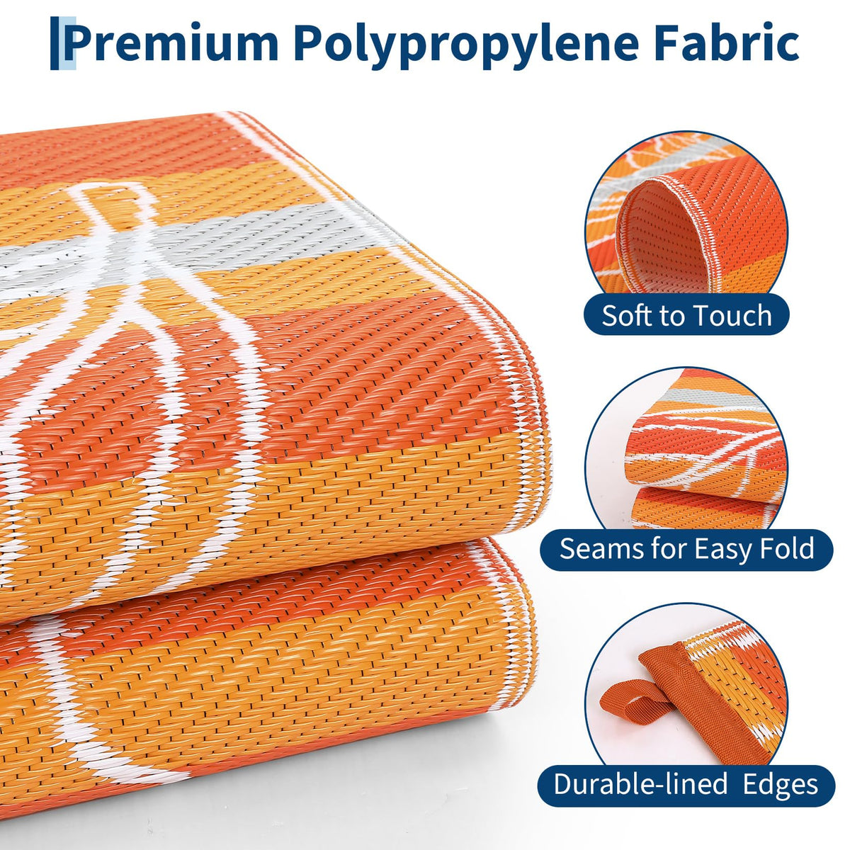 Garvee 10x14 Outdoor Waterproof Rug, Floral Outdoor Area Rug,Reversible Plastic Straw Patio Rug, Portable Camping Mat for RV, Picnic, Beach, Balcony, Garden & Camping Orange