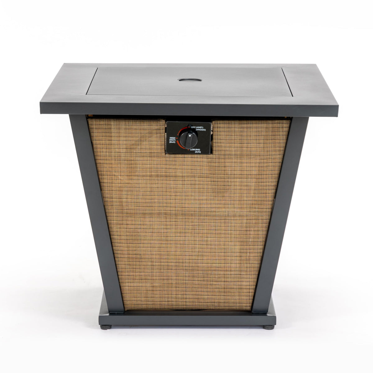 28" Propane Gas Fire Pit Table, 50000 BTU Square Outdoor Fire Pit with Steel Tabletop & Textilene Base, Patio Fire Table with Lid, Lava Rocks & Rain Cover for Backyard Deck Garden, Brown