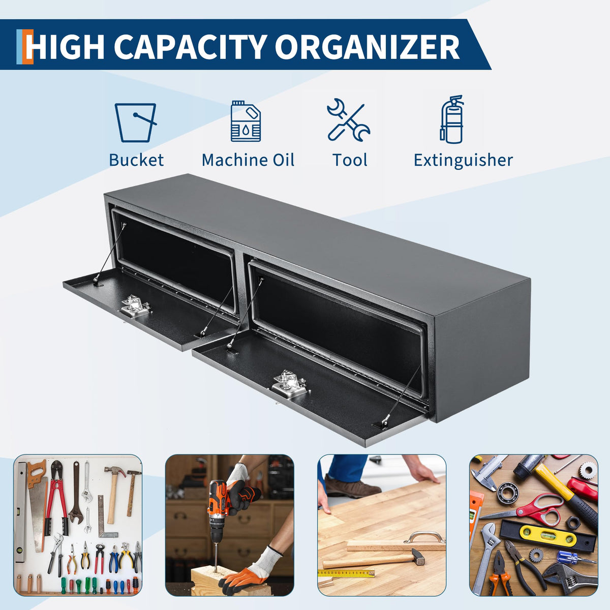 Garvee Black Steel Underbody Truck Tool Box, Truck Bed & Underbelly RV Storage Box, Locking t-Latch, Weather-Resistant, Heavy-Duty Job Box for Pickup Truck Bed, RV, Trailer, 48 in x 16 in x 13 in