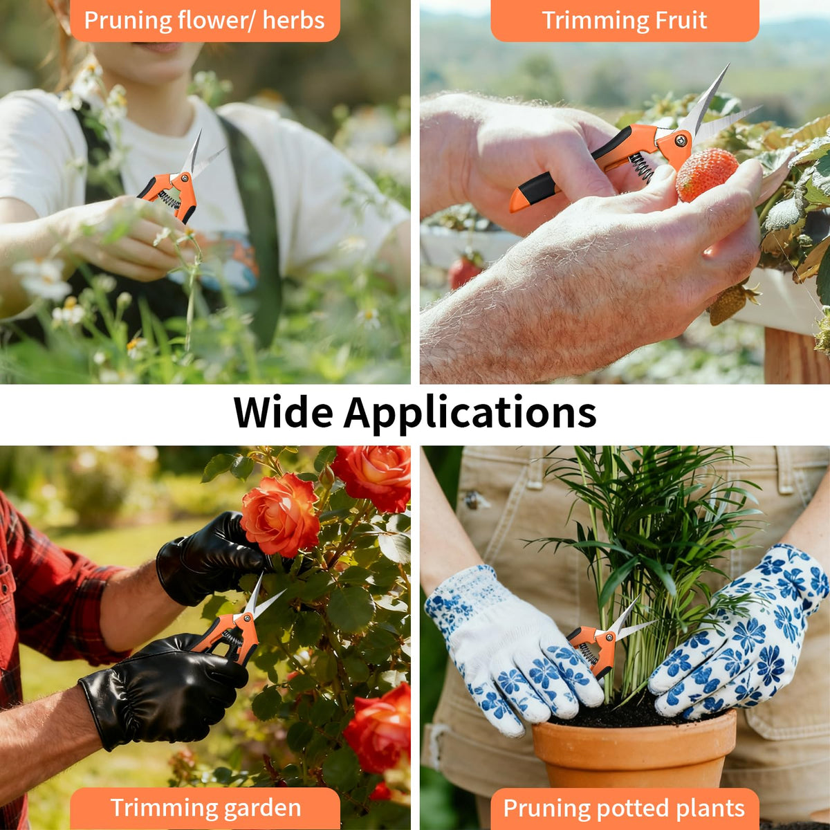 4 Pack Garden Pruning Shears, Stainless Steel Shears, Gardening Shears Scissors Pruning Shears for Gardening Tools (2pcs Green+2pcs Orange)