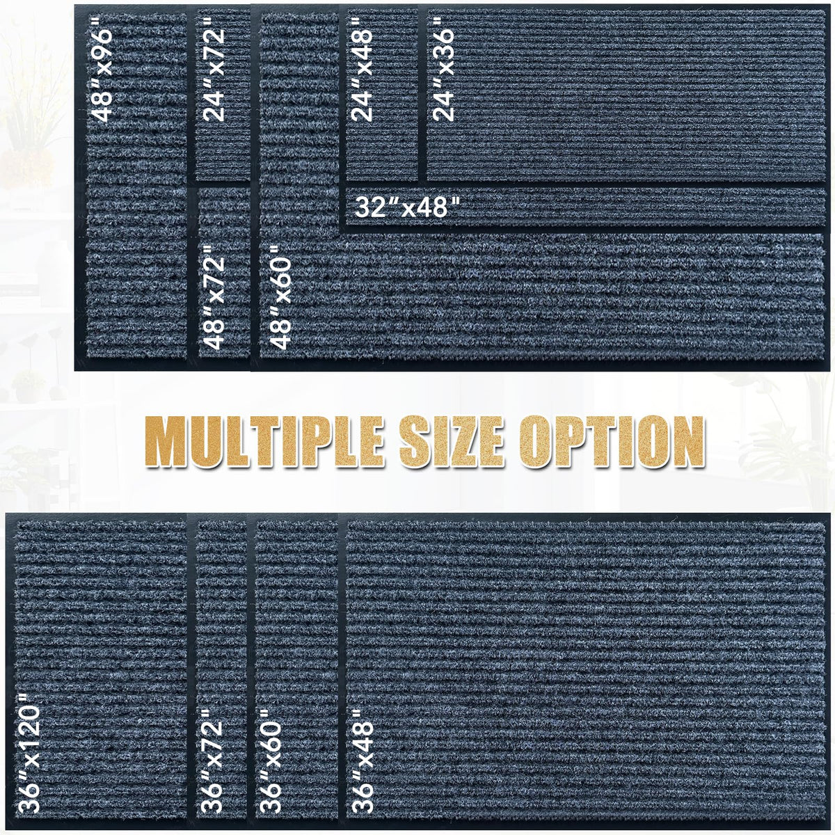 Front Door Mat,4'x8'Indoor Outdoor Door Mat,Heavy Duty Durable Welcome,Commercial Floor Mats Inside Outside Entrance, Waterproof All-Season, All-Weather Non Slip Backing Doormat for Entryway,Dark Gray