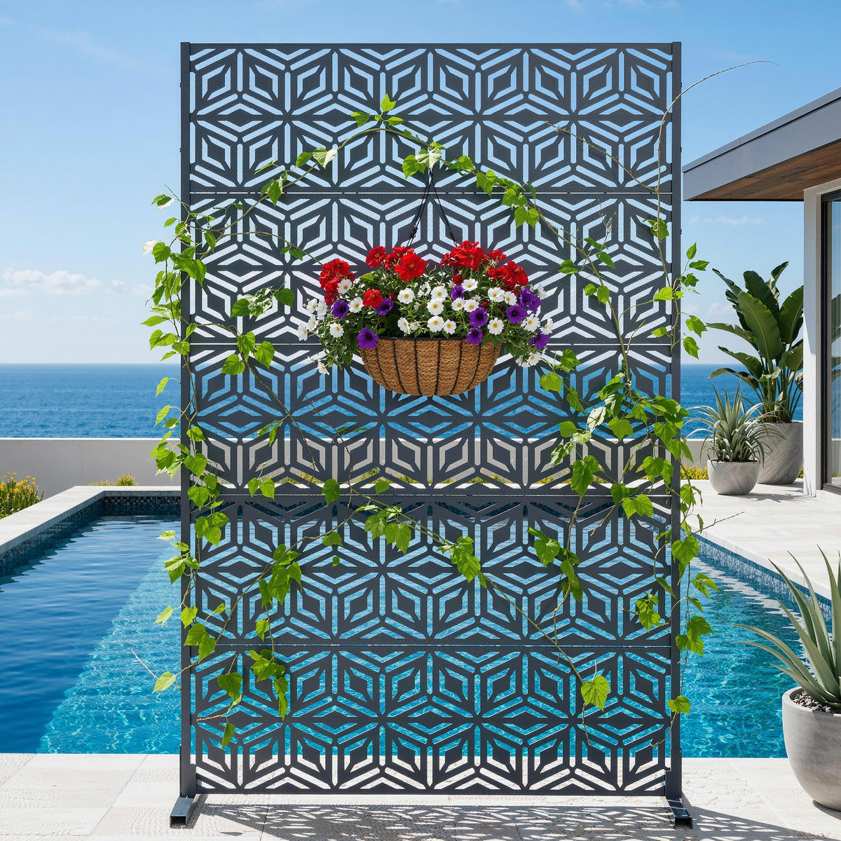 Ultym Decorative Privacy Screen Outdoor 72" Hร44" W, Steel Laser Cut Snowflakes Garden Privacy Fence Panel, Weatherproof Freestanding Modern Screen Divider for Balcony Patio Deck Backyard Home