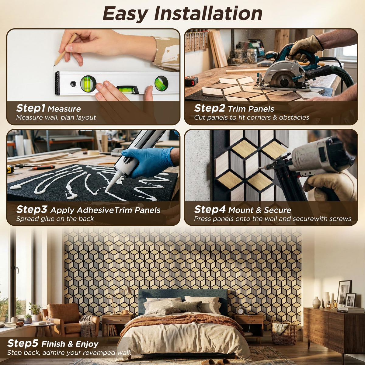 6 Pack Acoustic Wall Panels,3D PVC 27"x18" Soundproof Wooden Wall Panels for Interior Wall Decor 3D Fluted Wood Panels for Living Room Bedroom TV Background Gaming Room(Brown)