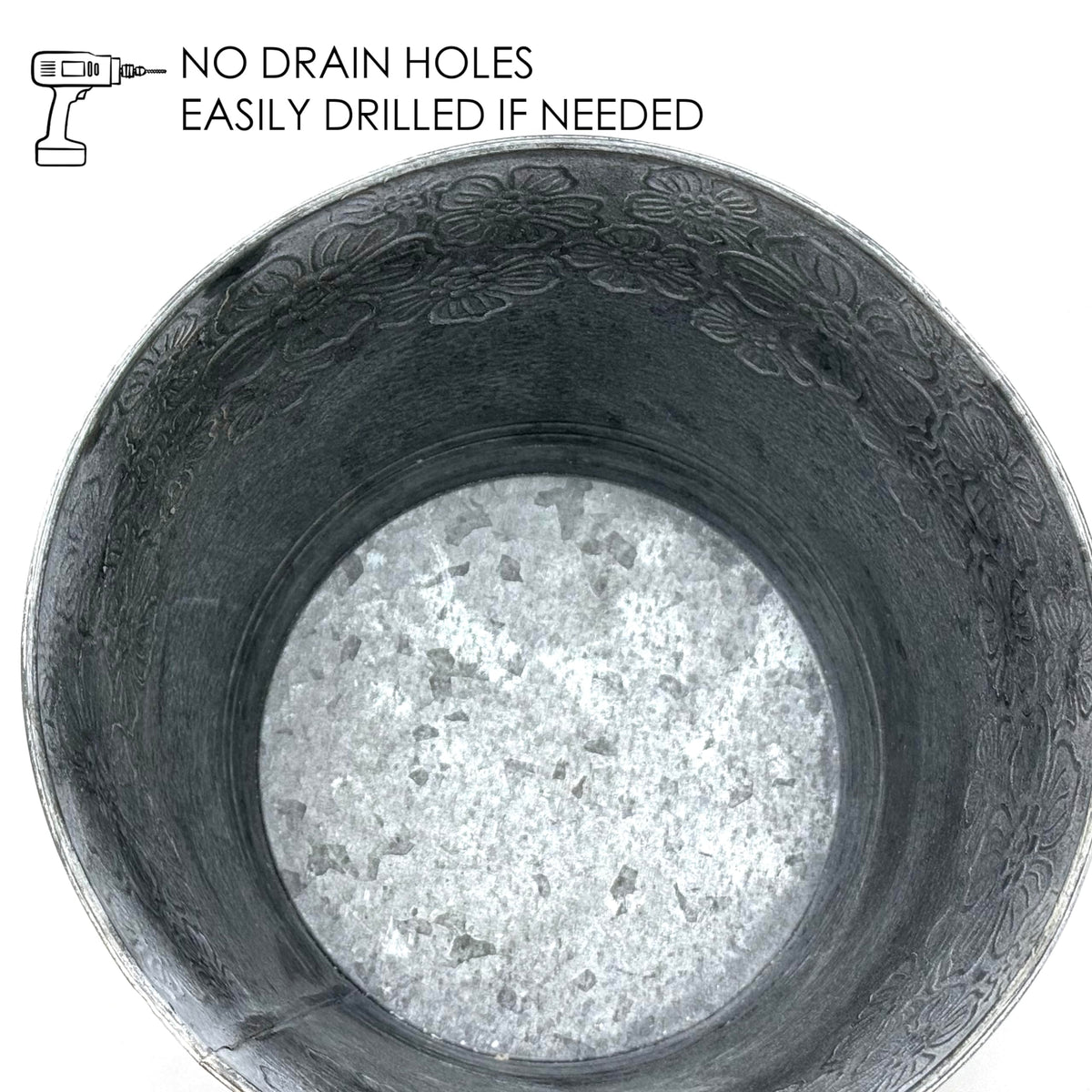 allgala Galvanized Planter Pot Indoor and Outdoor Decoration-Round Grey-7"-HD88312