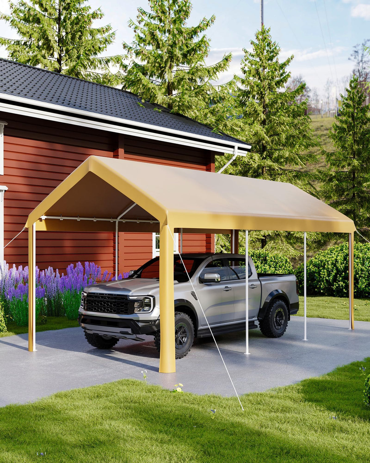 10x20FT Heavy Duty Metal Famel Carport,Outdoor Canopy for Vehicles,Reinforced Carports,Waterproof Anti-UV and All-Weather Use Permanent Shelter Car Port,Yellow